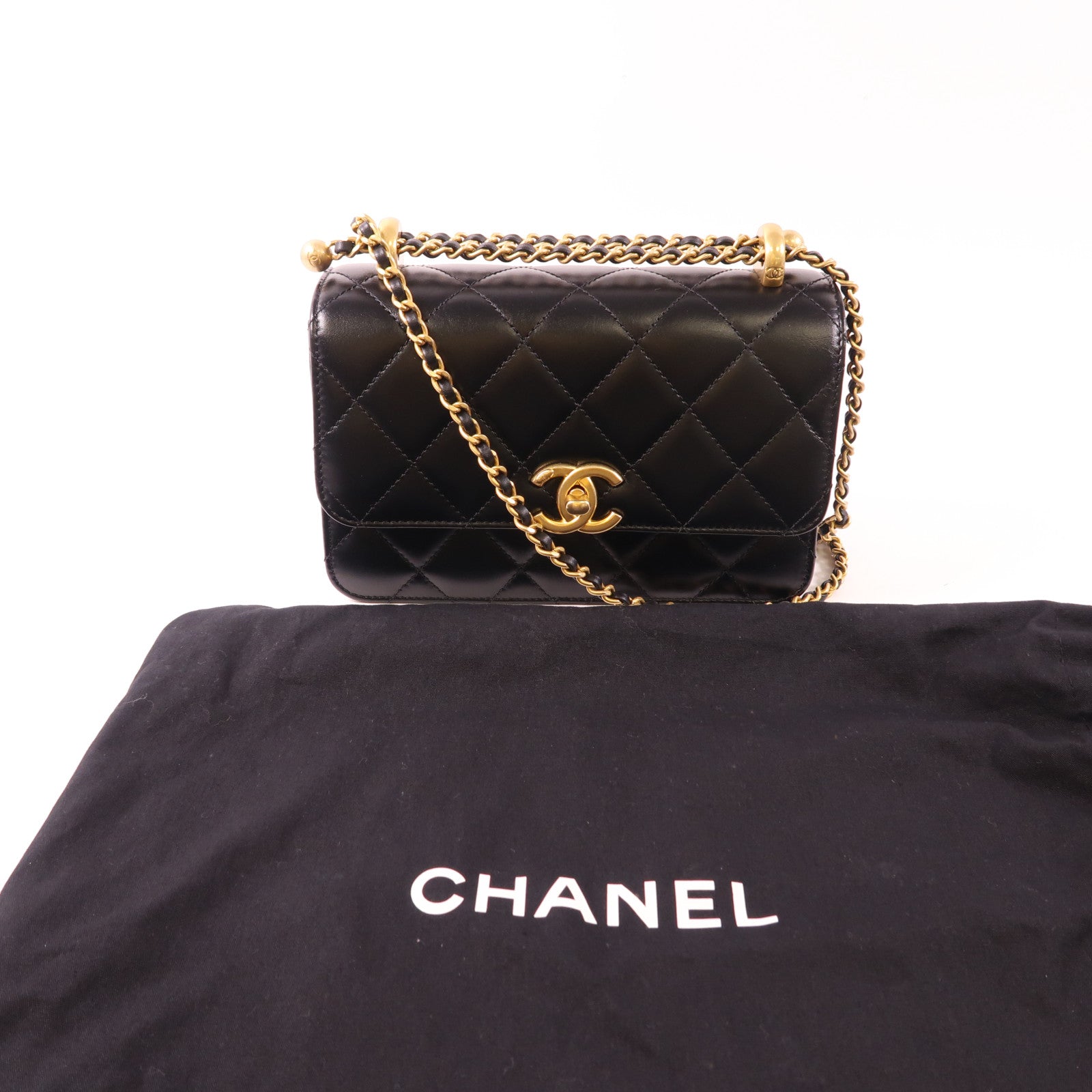 CHANEL 牛皮皮革Chain Shoulder金扣鏈帶肩背袋