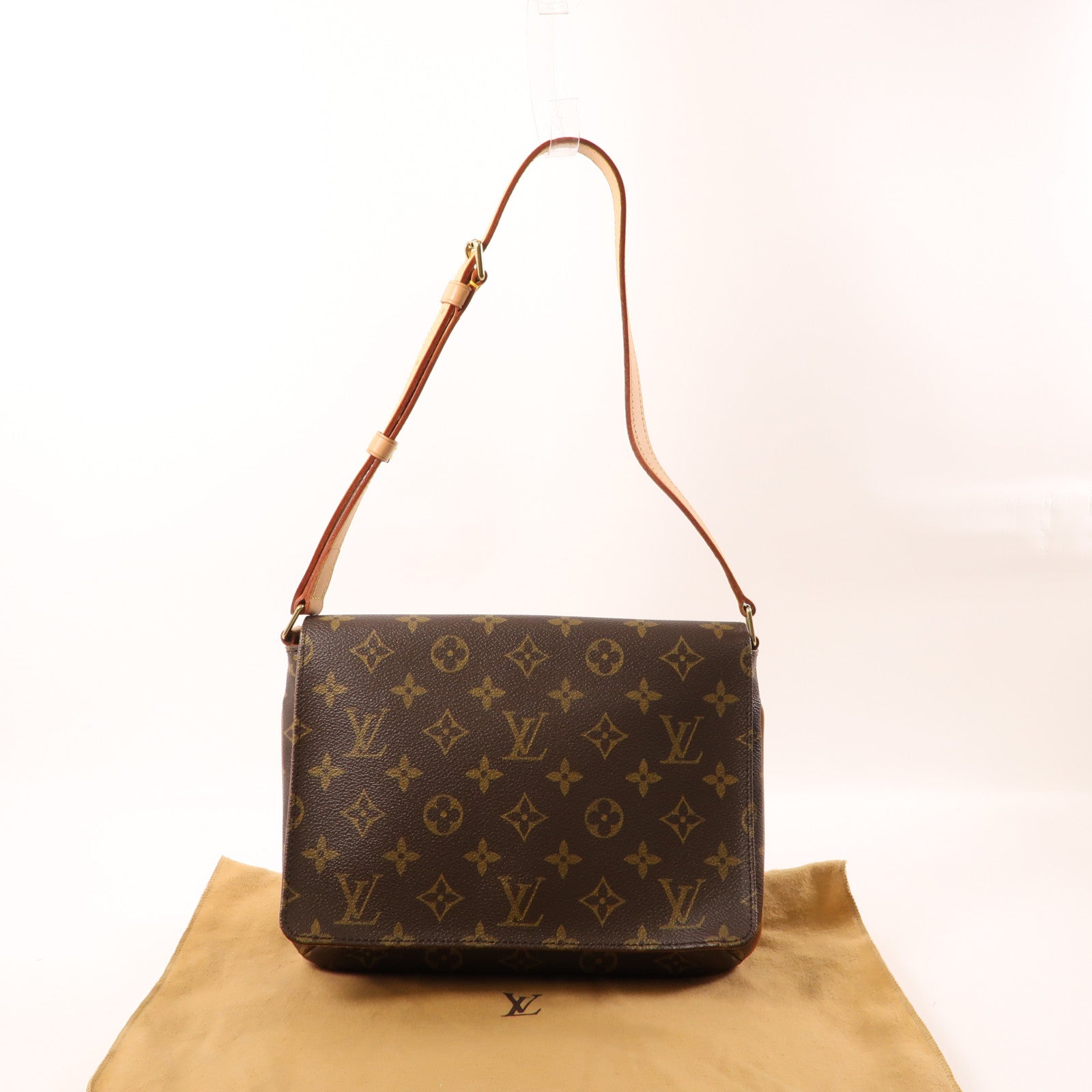 LOUIS VUITTON Monogram Musette Tango金扣肩背袋棕色