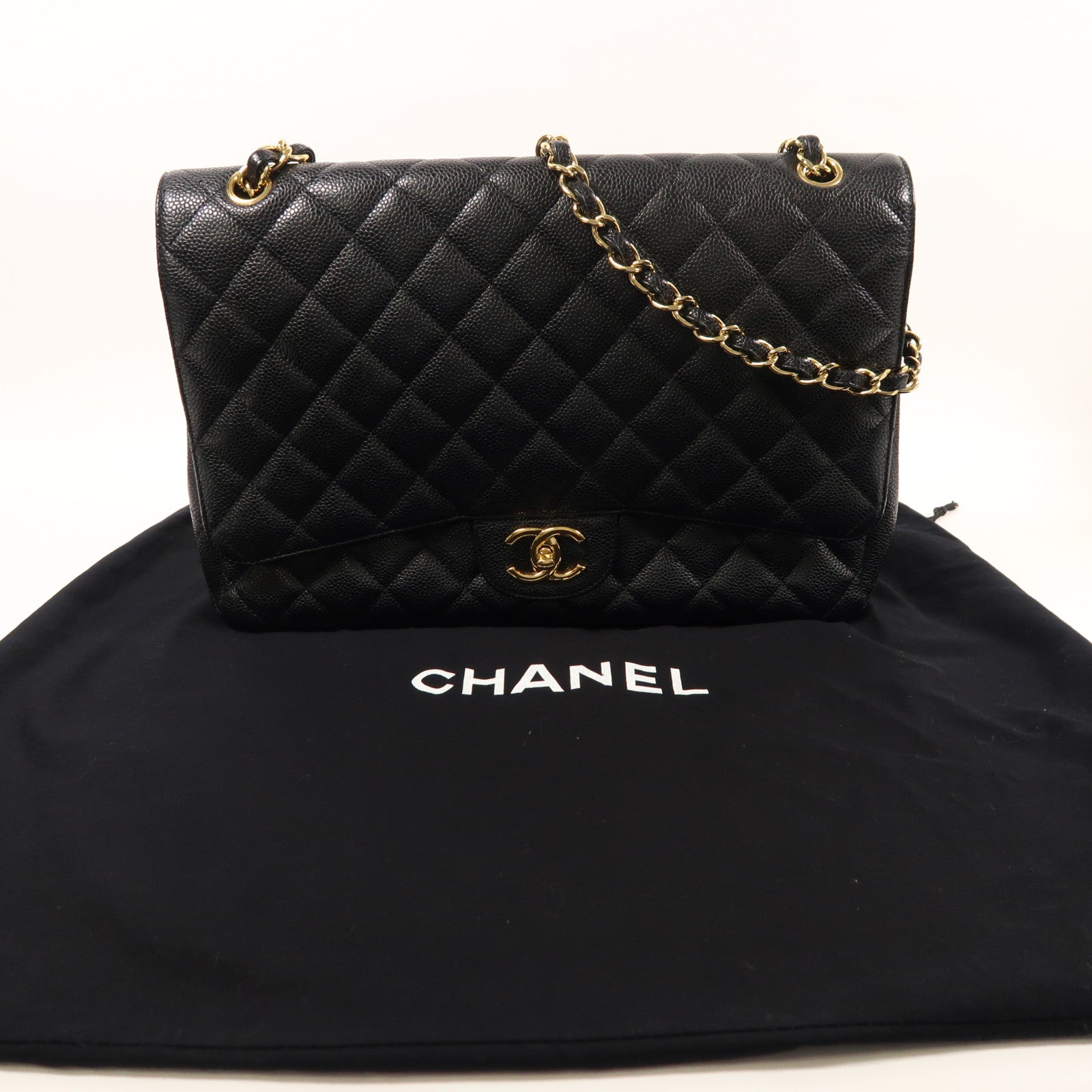 CHANEL 牛皮皮革Maxi Classic金扣鏈帶肩背袋