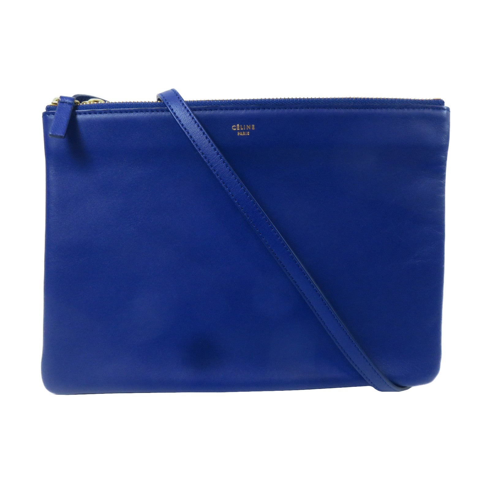 CELINE 【激減優惠】牛皮皮革Trio金扣肩背袋藍色