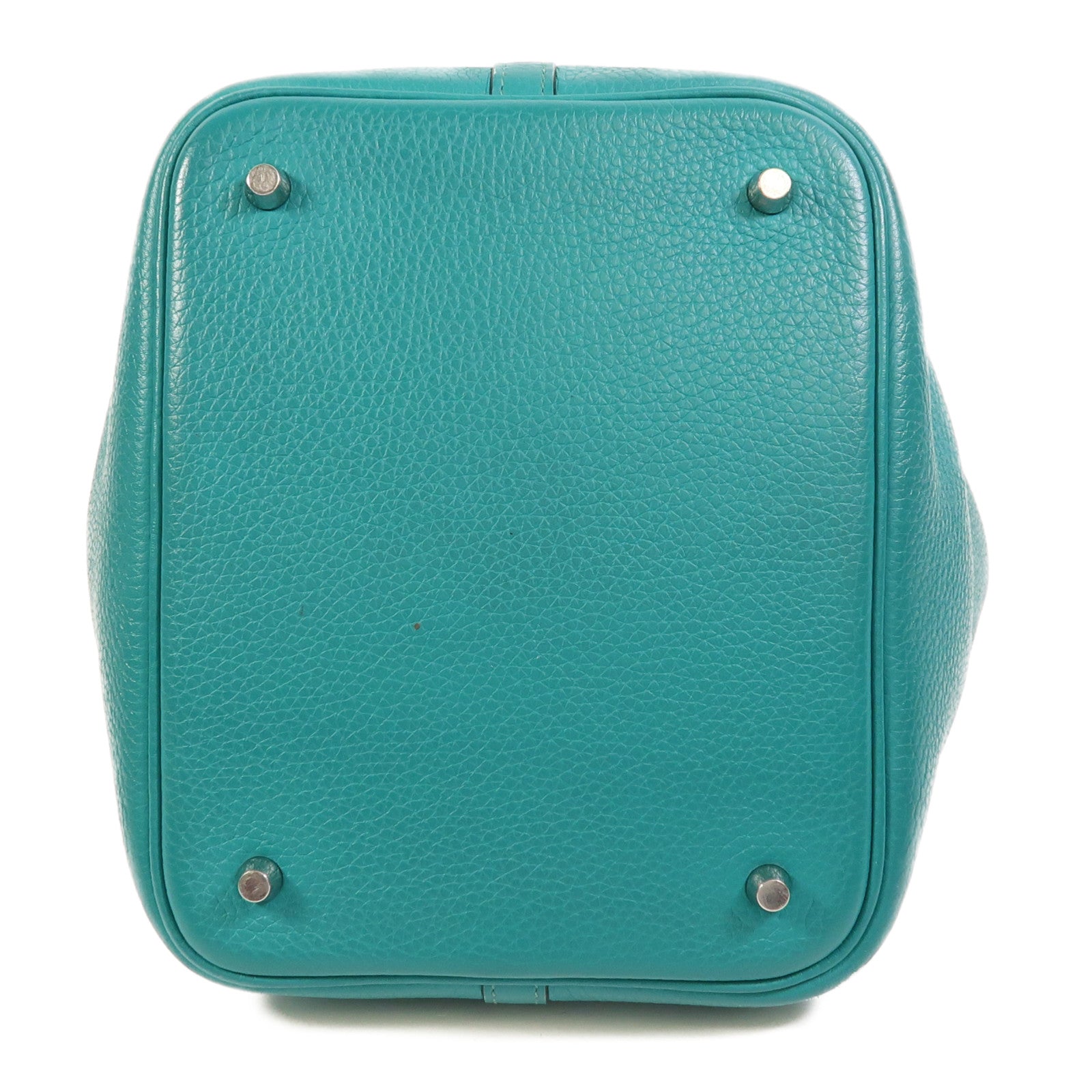HERMES Clemence皮革Picotin MM銀扣手挽袋Bleu Paon