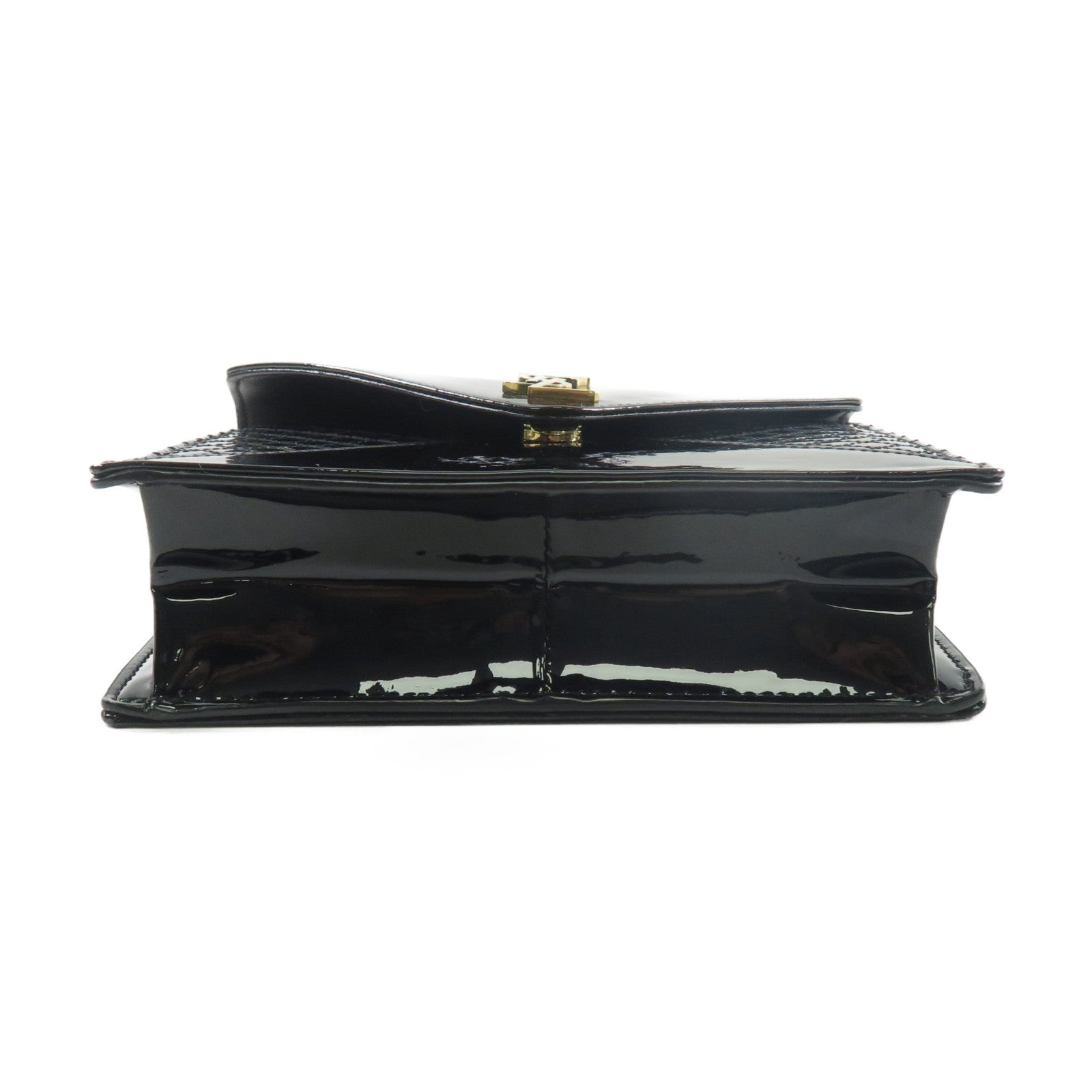 SAINT LAURENT 漆皮皮革Chain Shoulder Bag金扣鏈帶肩背袋黑色