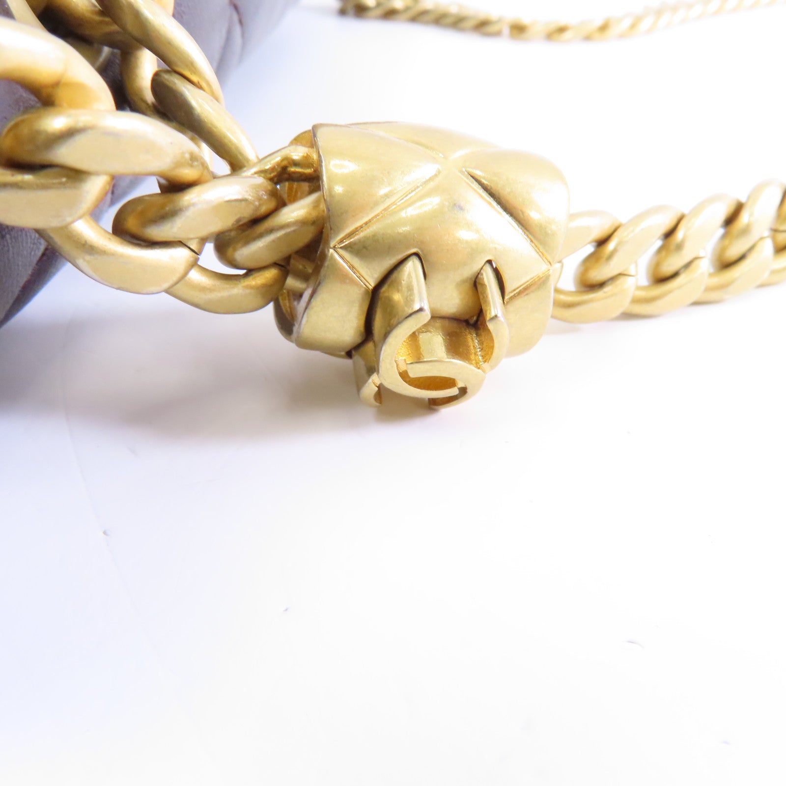 CHANEL 菱格羊皮皮革Chain Shoulder Bag金扣鏈帶肩背袋啡色