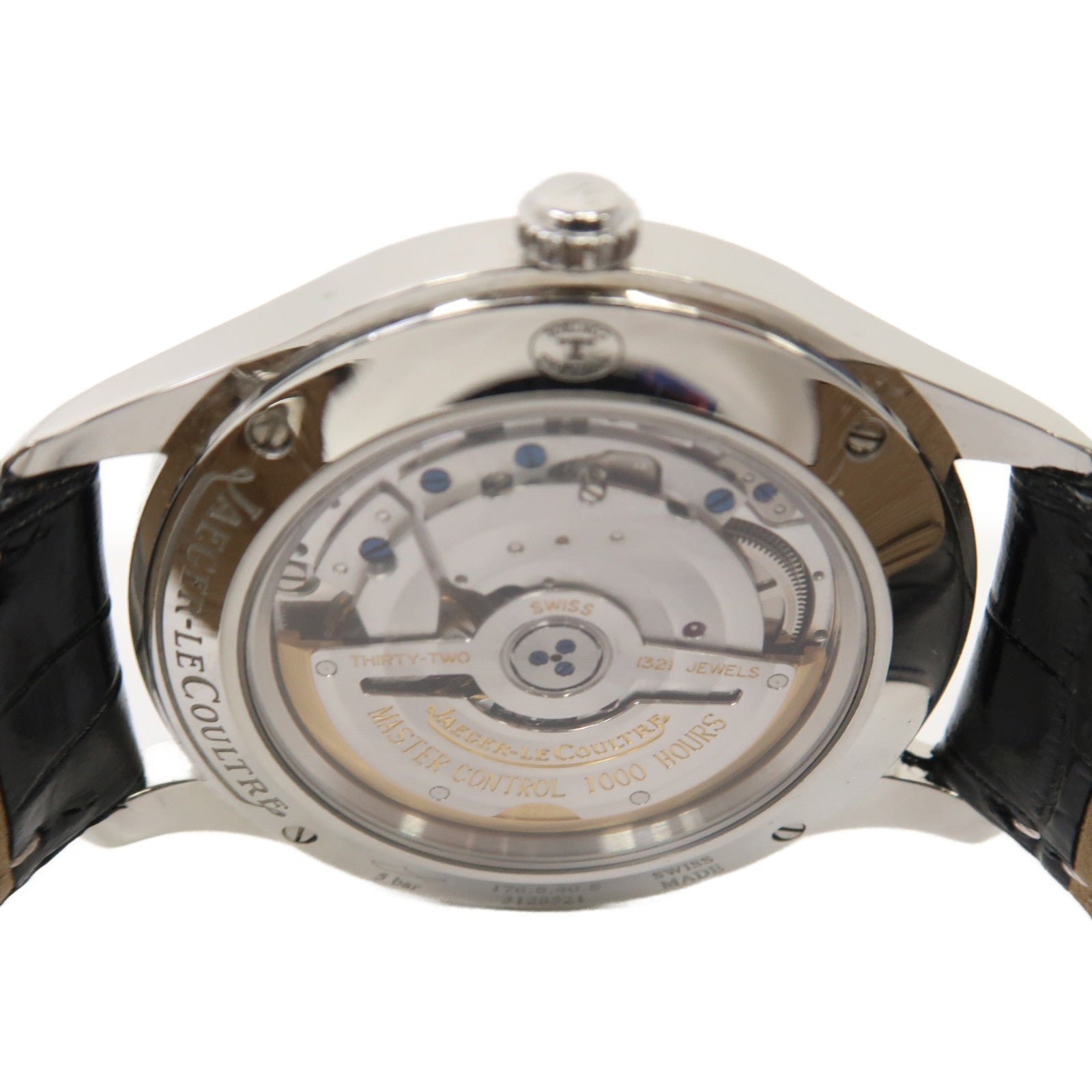 JAEGER-LECOULTRE Master Control Date不鏽鋼/皮革帶手錶自動機芯黑色