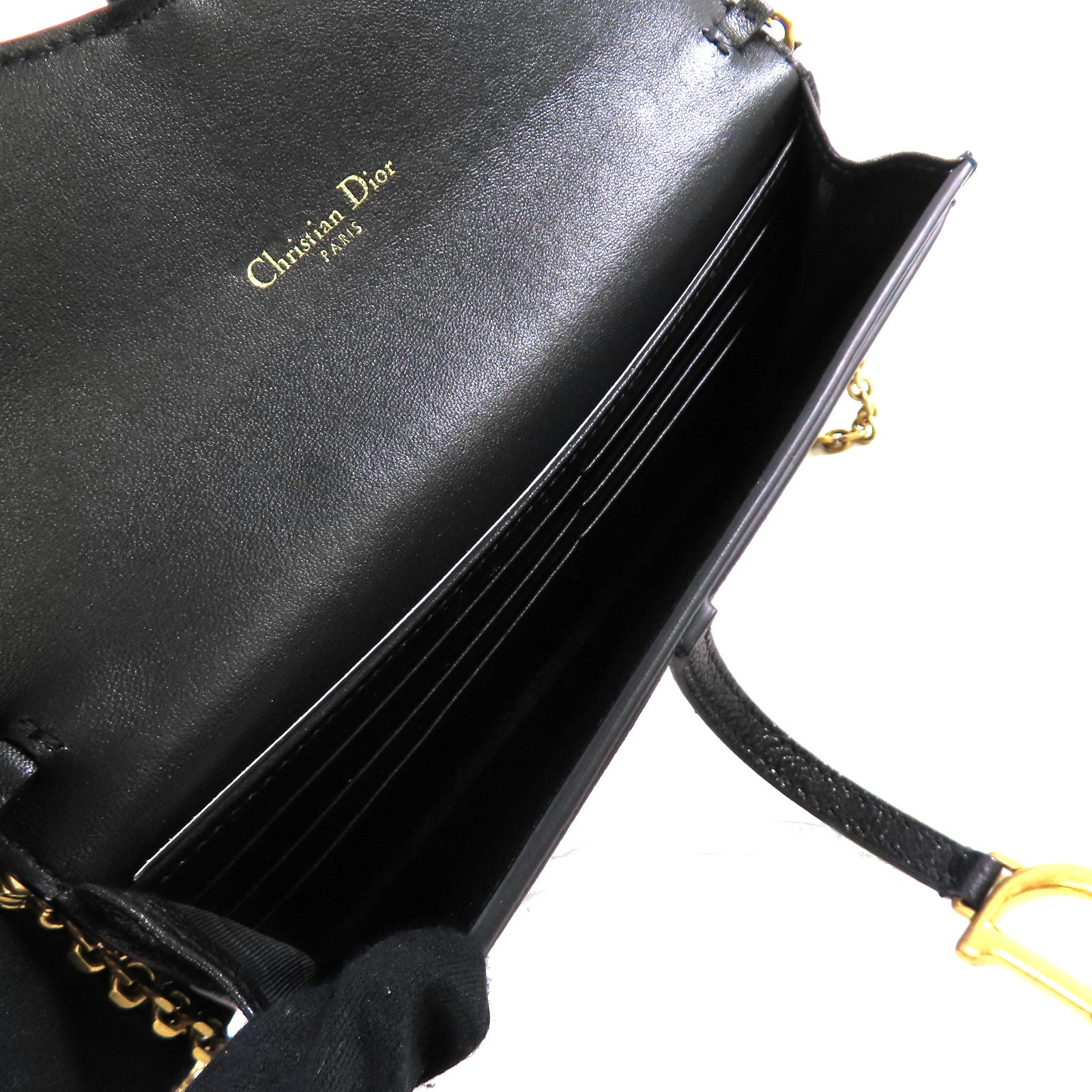Dior 牛皮皮革Saddle Long Wallet With Chain Shoulder Bag金扣錢包肩背袋黑色