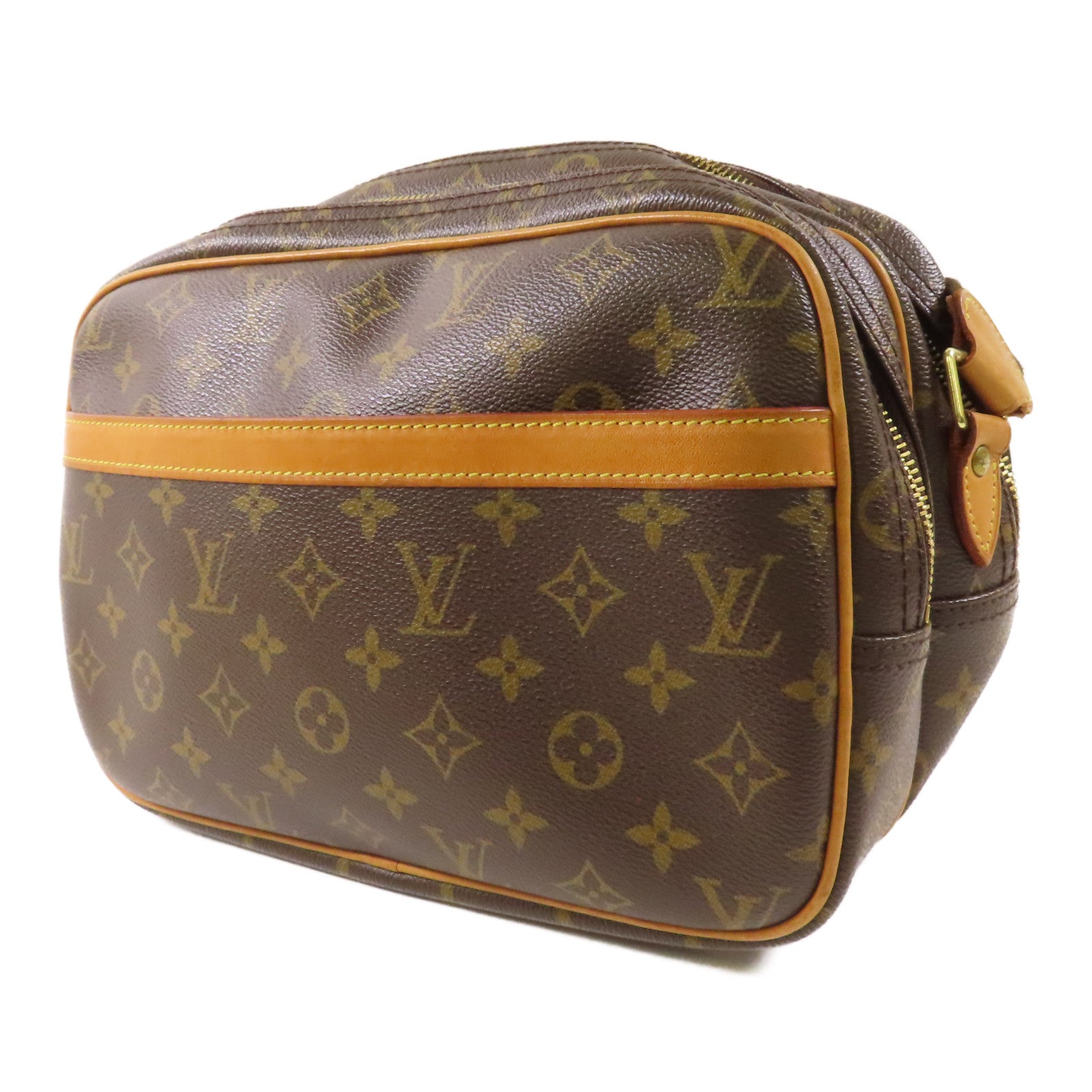 LOUIS VUITTON Monogram Reporter PM金扣肩背袋棕色