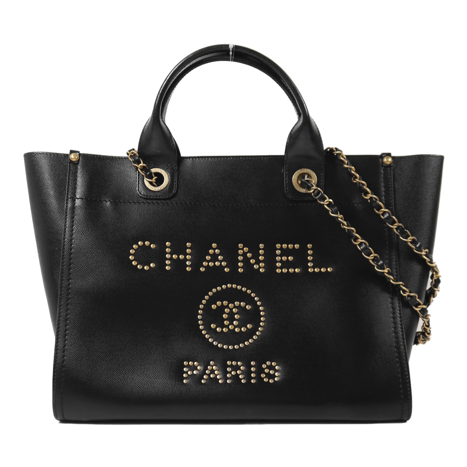 CHANEL 【激減優惠】牛皮皮革Deauville Tote金扣鏈帶手挽肩背兩用袋