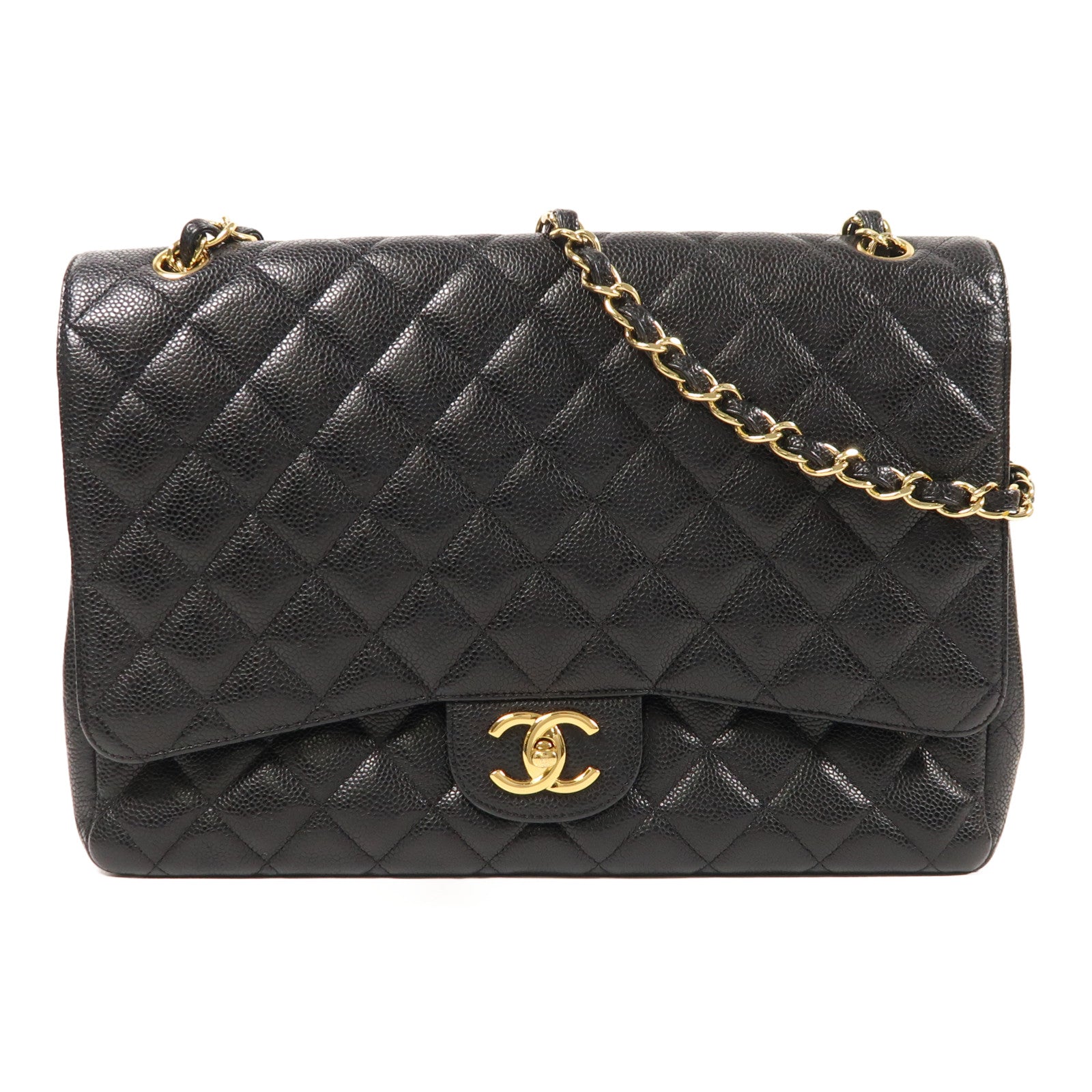 CHANEL 牛皮皮革Maxi Classic金扣鏈帶肩背袋