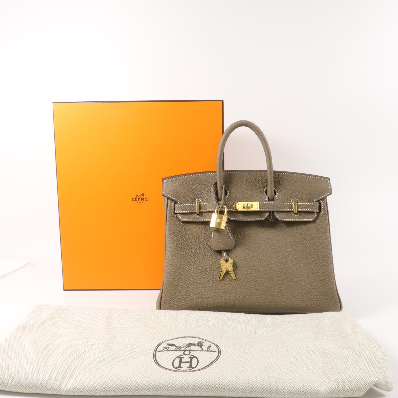 HERMES Togo皮革Birkin 25手挽袋Etoupe