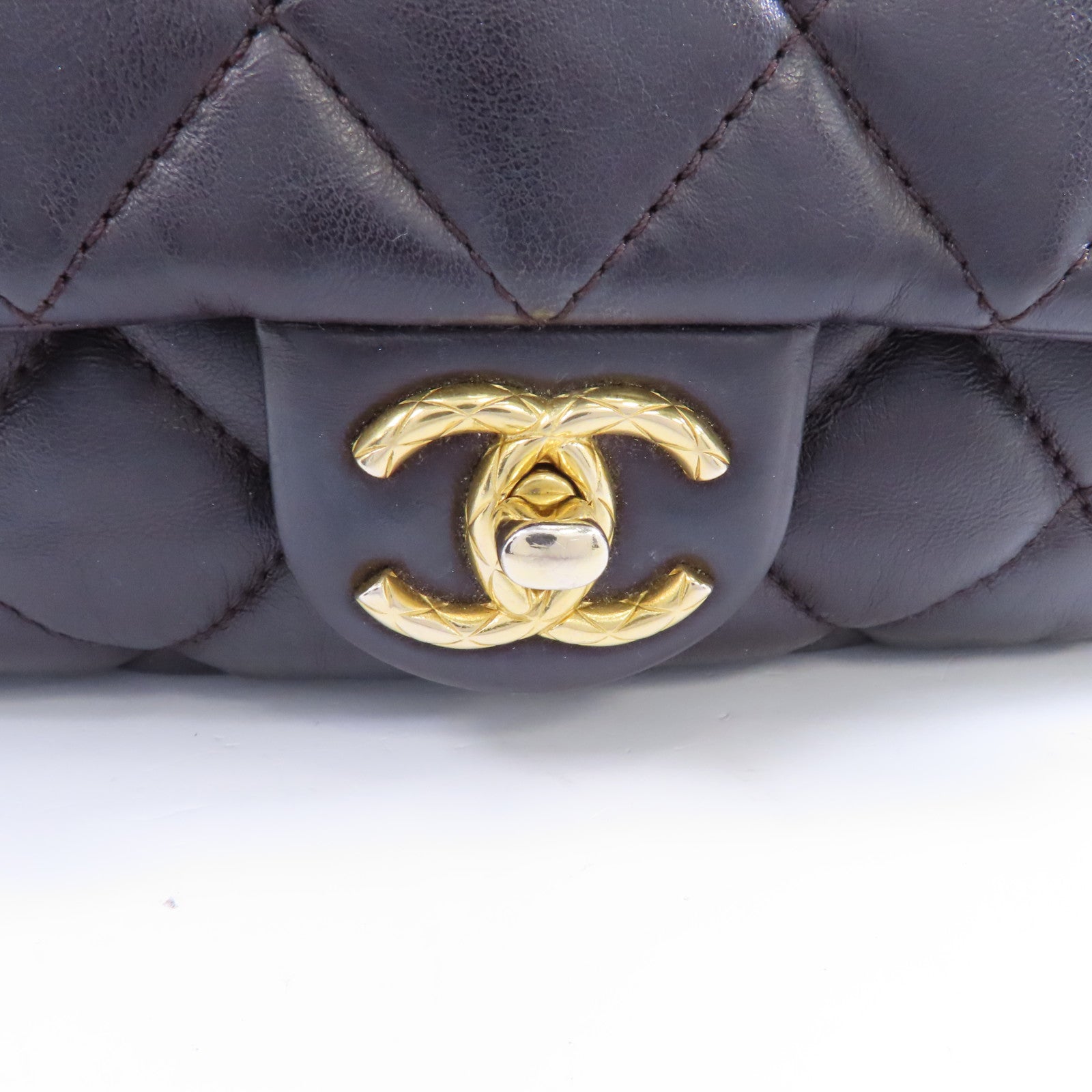CHANEL 菱格羊皮皮革Chain Shoulder Bag金扣鏈帶肩背袋啡色