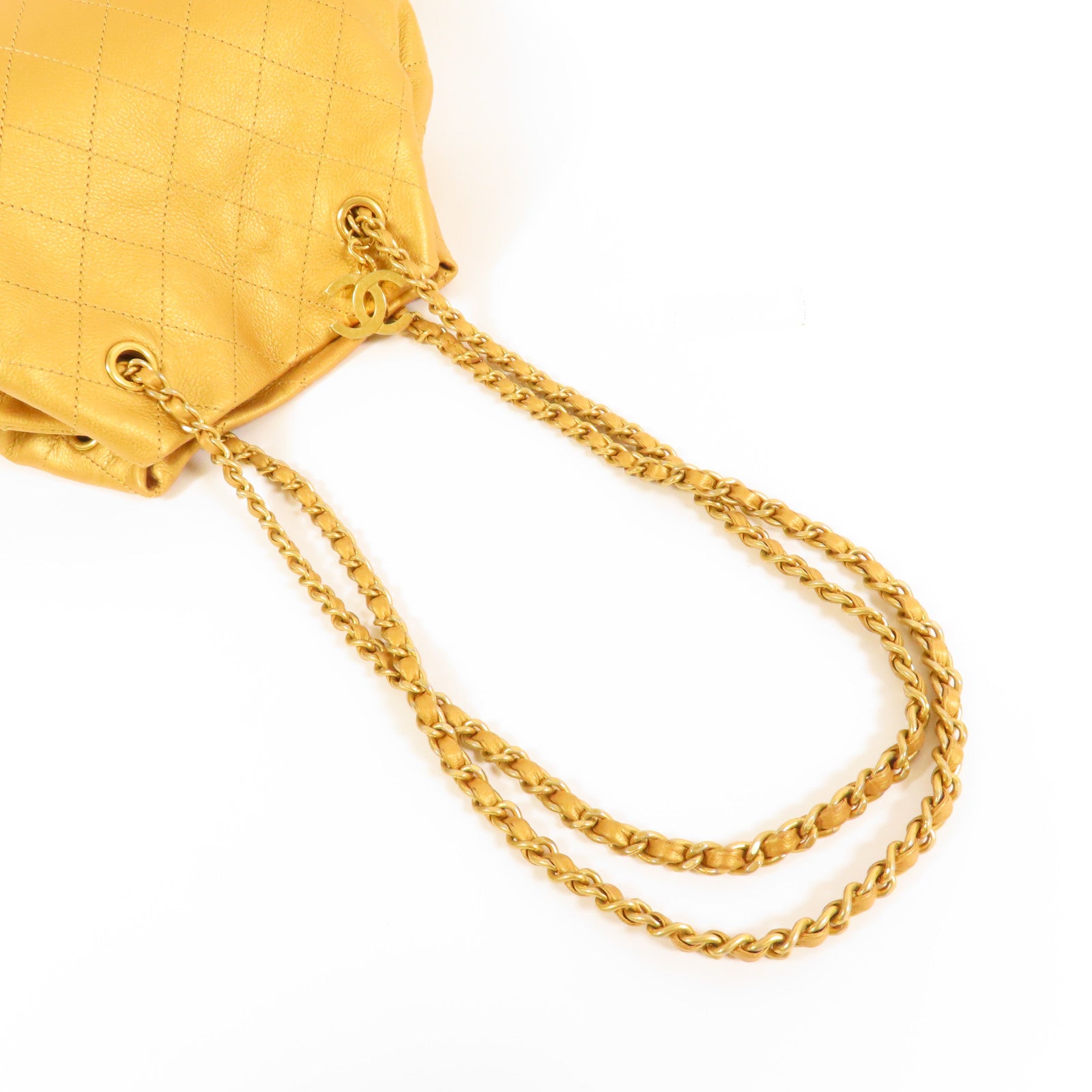 CHANEL 【激減優惠】菱格牛皮皮革Chain Shoulder金扣鏈帶肩背袋金色
