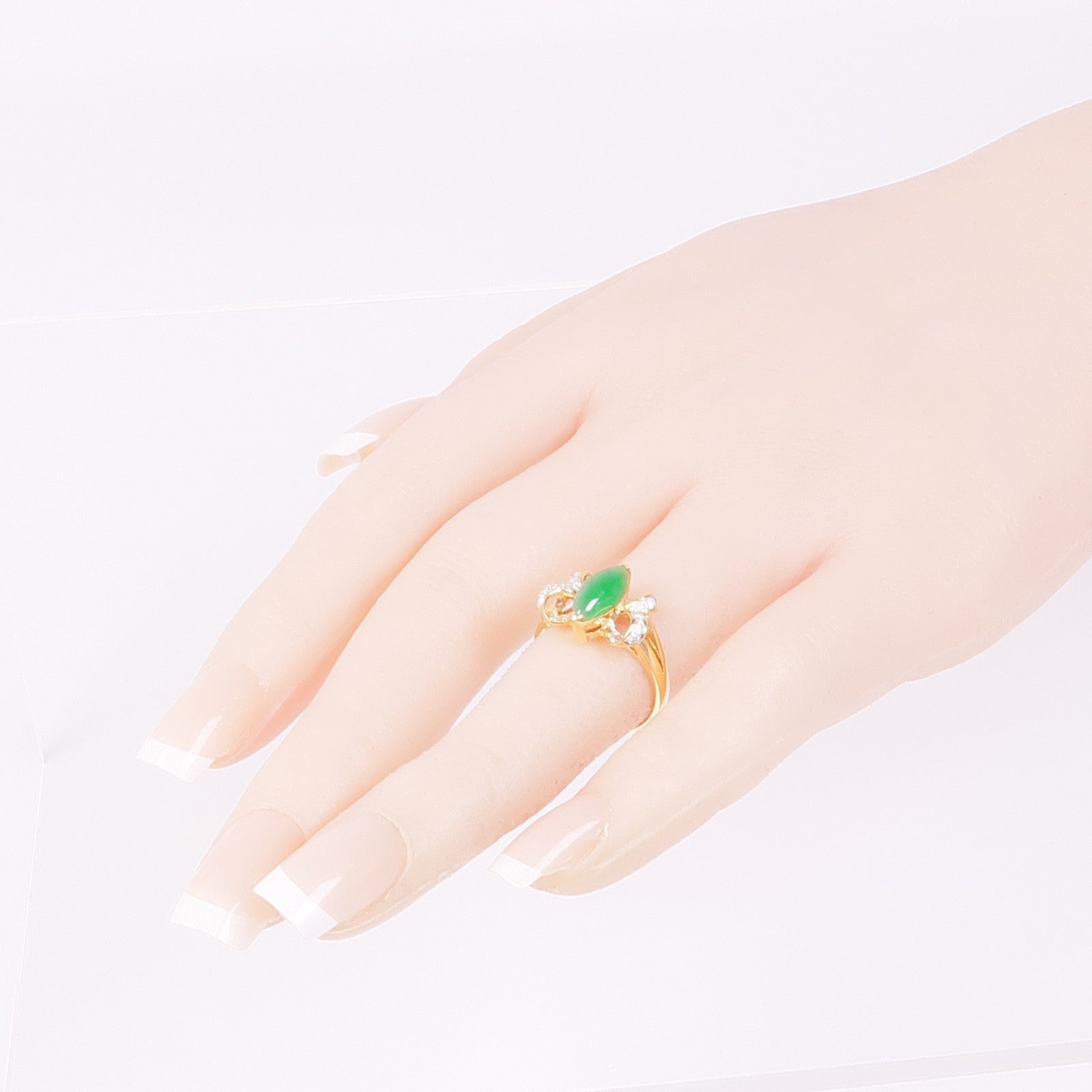 JEWELRY 18K黃金/白金Jade Diamond Ring翡翠/鑽石戒指US#5.5