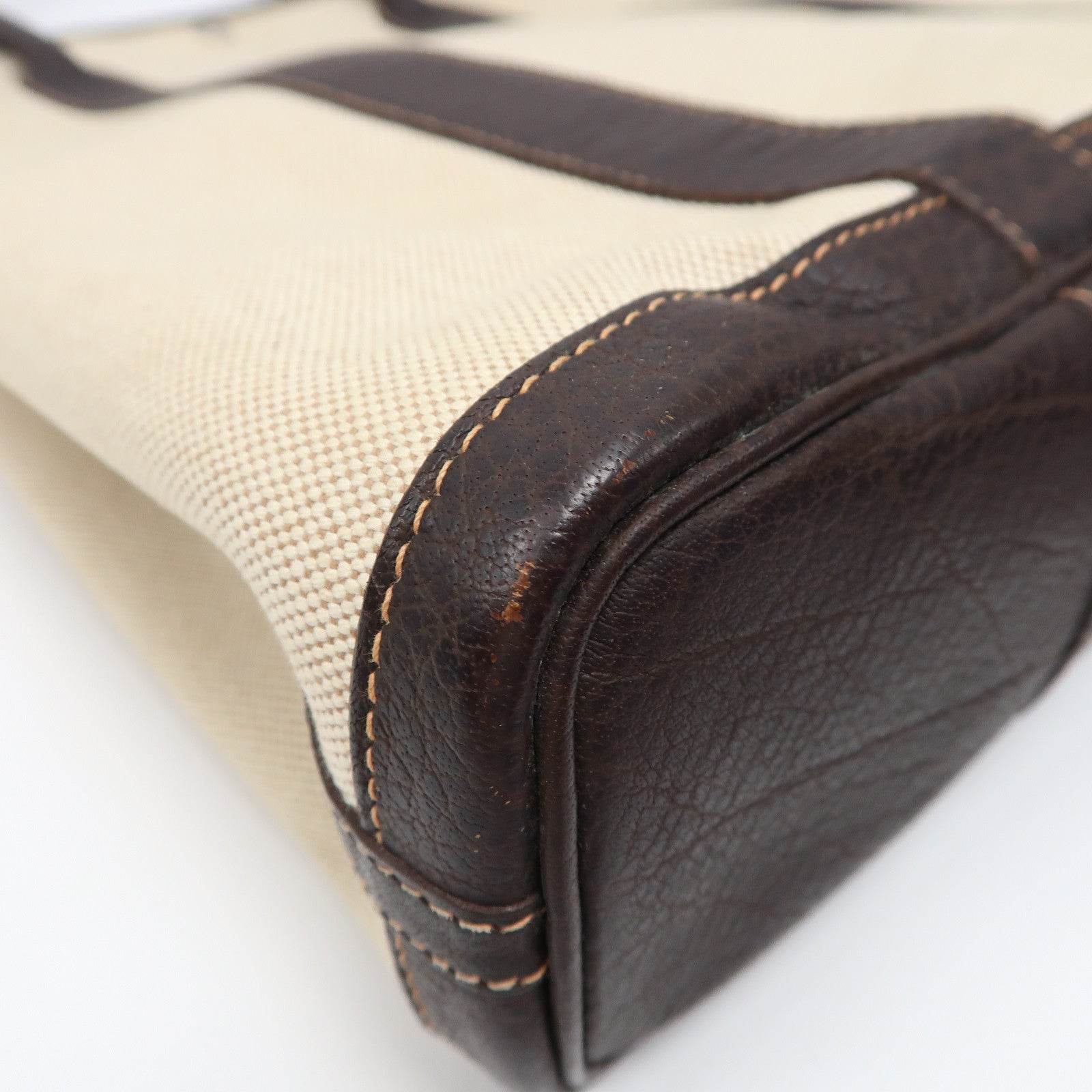 HERMES Toile H帆布Garden File MM銀扣手挽袋啡色/米色