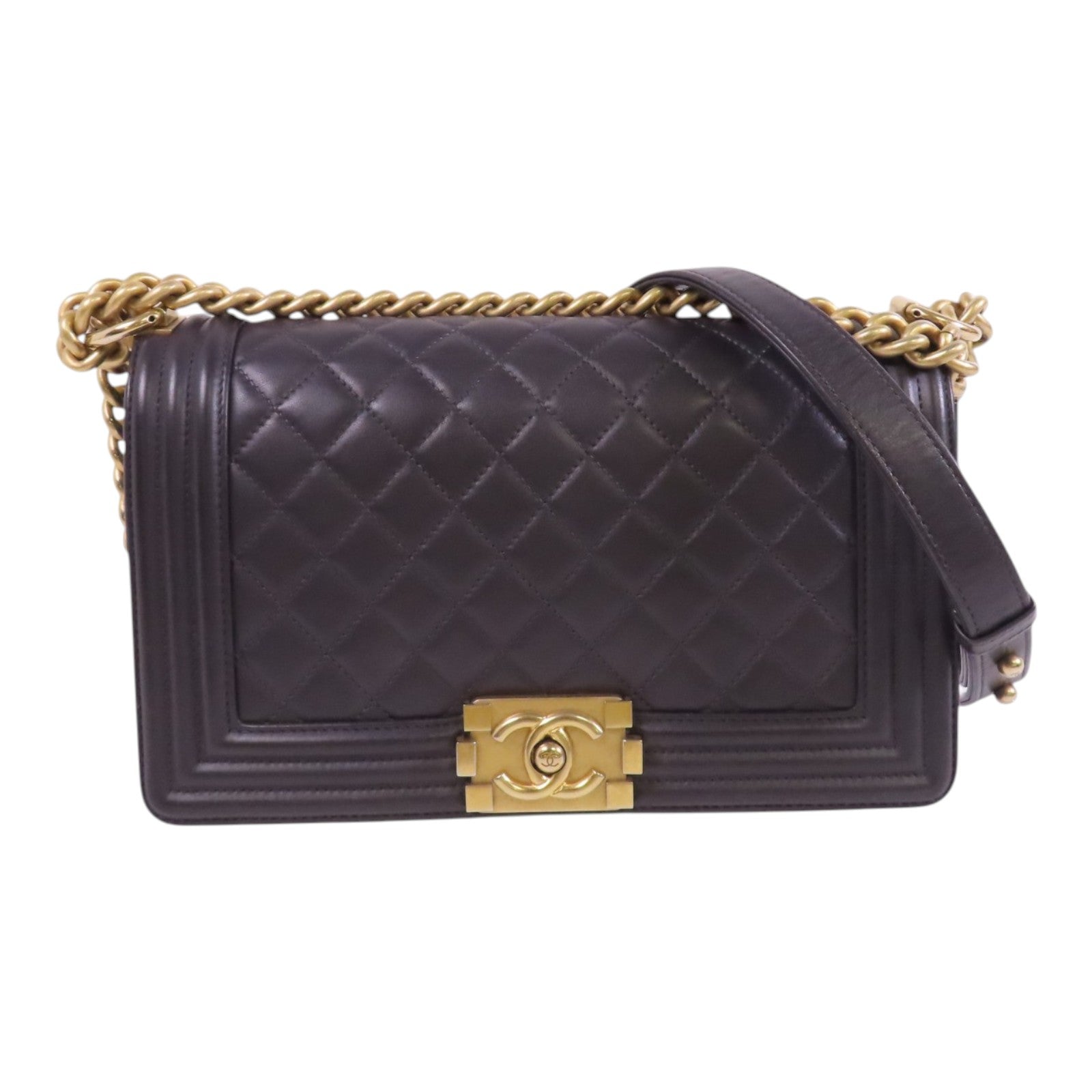 CHANEL 【激減優惠】牛皮皮革Boy Chanel 25金扣鏈帶肩背袋