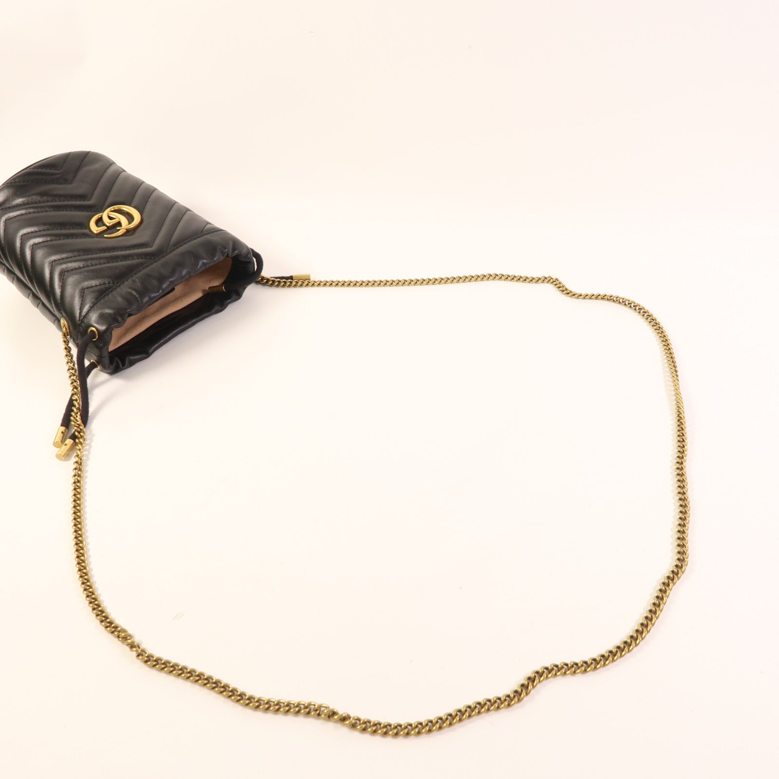 GUCCI GWH GG Marmont Bucket Chain Shoulder Bag Calfskin Leather Black