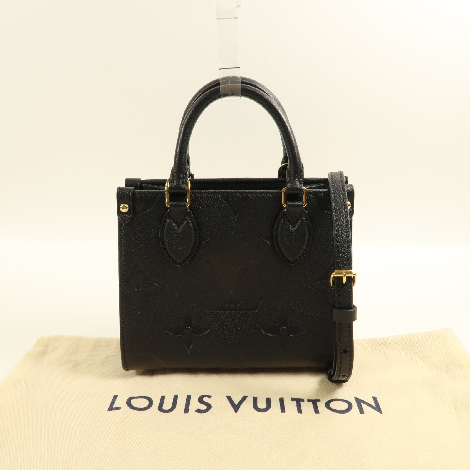 LOUIS VUITTON Monogram Empreinte On The Go BB金扣手挽肩背兩用袋黑色