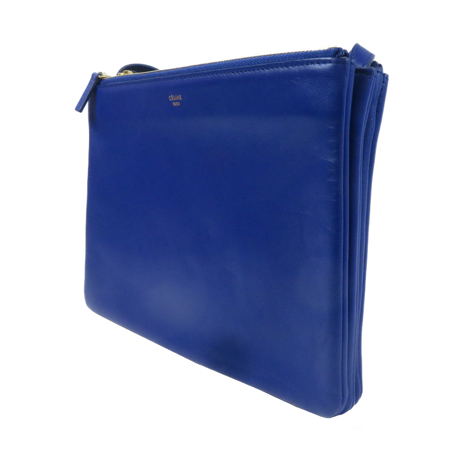 CELINE 【激減優惠】牛皮皮革Trio金扣肩背袋藍色