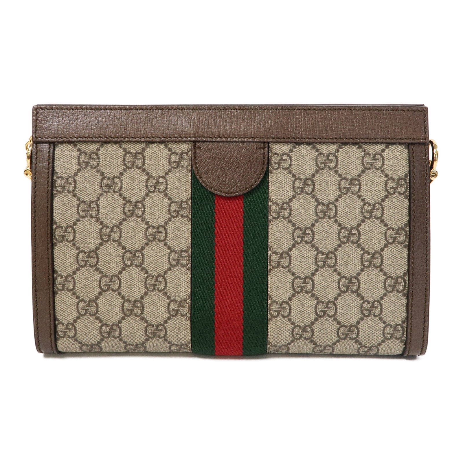 GUCCI 塗層帆布Ophidia GG金扣鏈帶肩背袋啡色