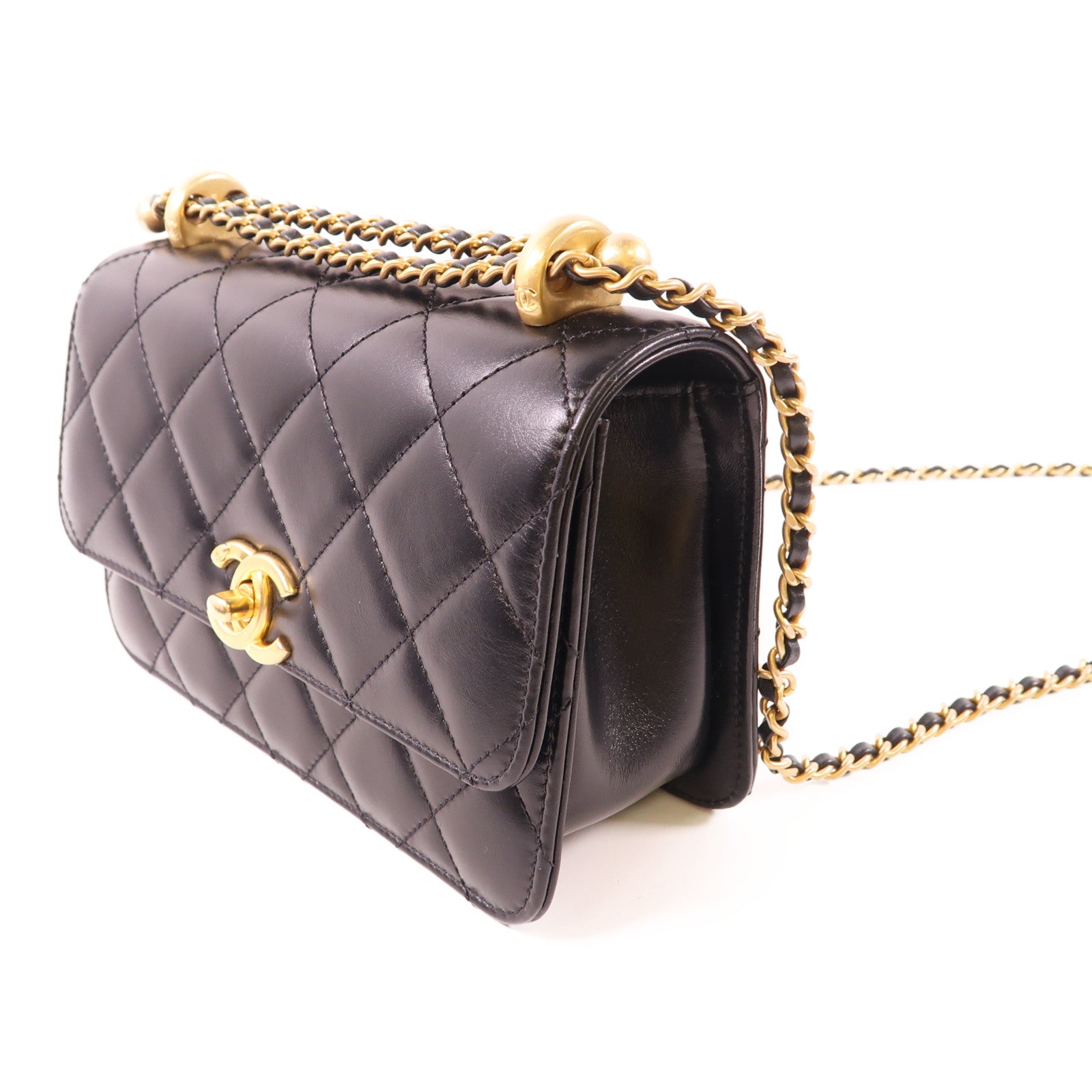 CHANEL 牛皮皮革Chain Shoulder金扣鏈帶肩背袋