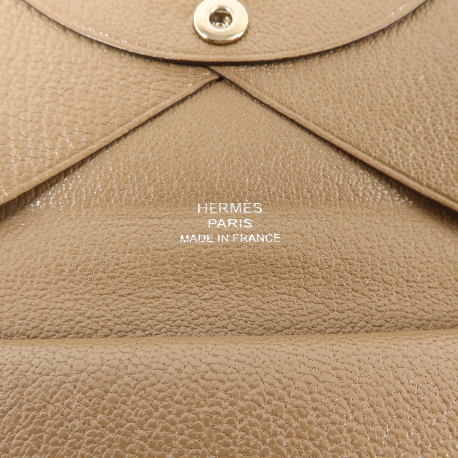 HERMES Chevre皮革Calvi Duo Compact Card Holder卡片套Etoupe