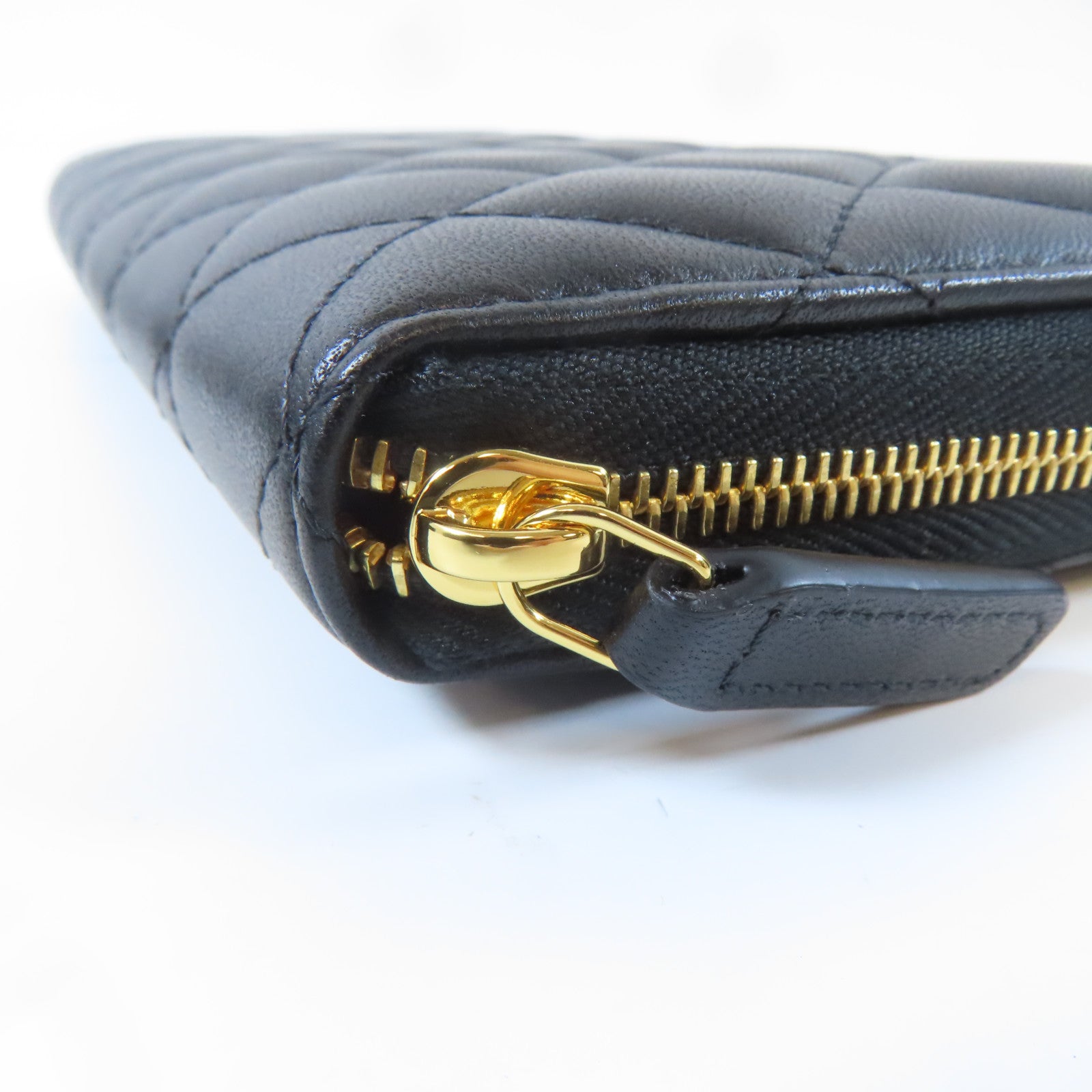 CHANEL 菱格羊皮皮革Zipper Long Wallet金扣長錢包黑色