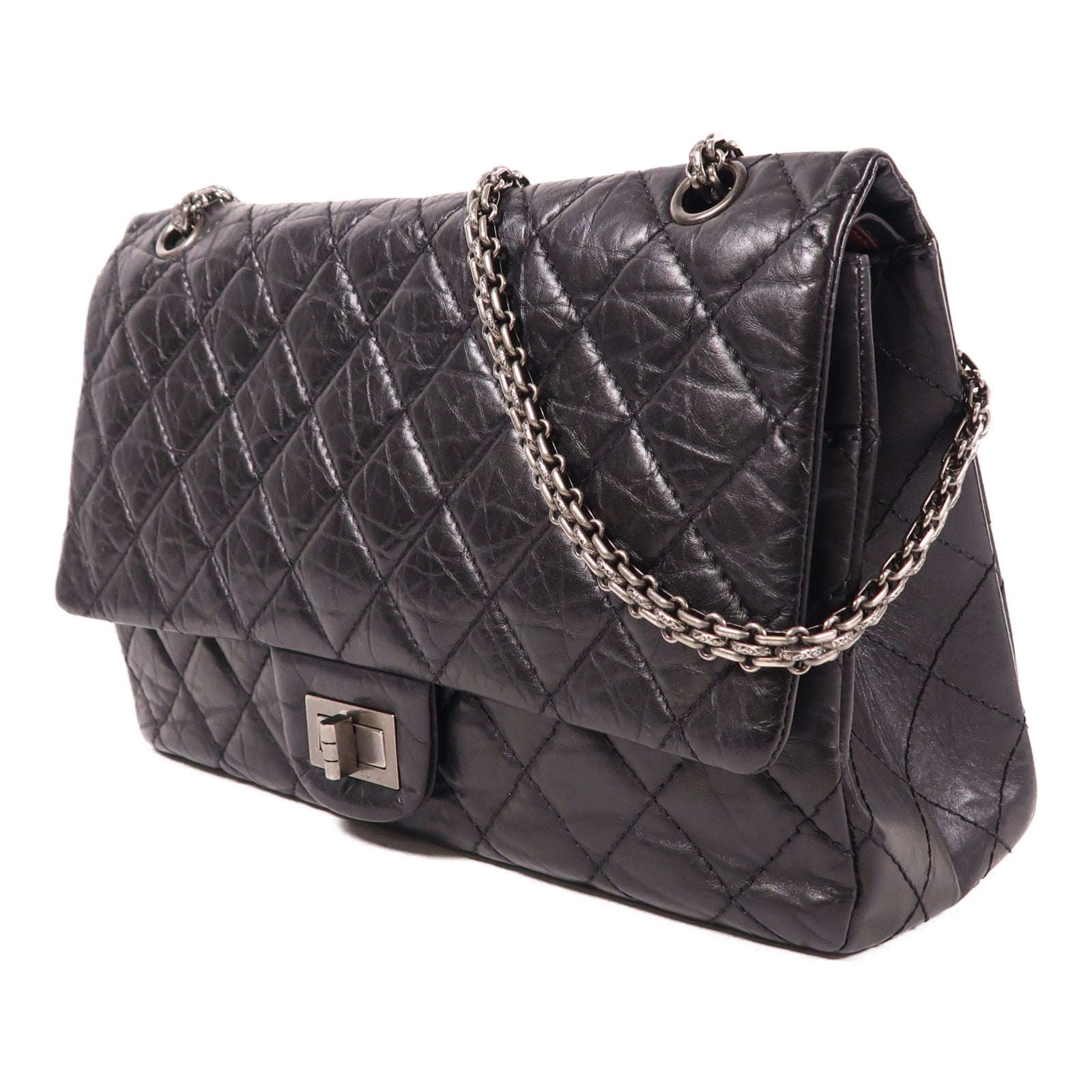 CHANEL 牛皮皮革2.55 Jumbo銀扣鏈帶肩背袋