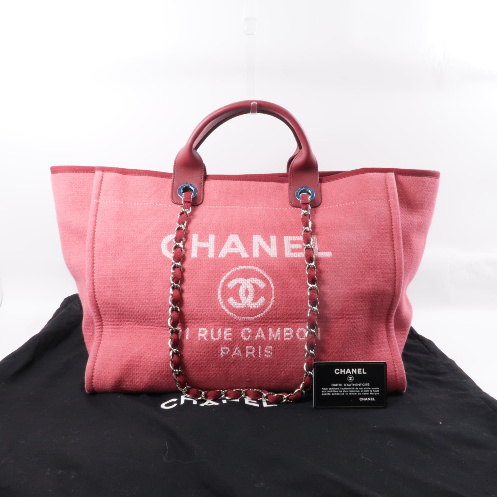CHANEL 帆布Deauville Tote銀扣手挽肩背兩用袋紅色