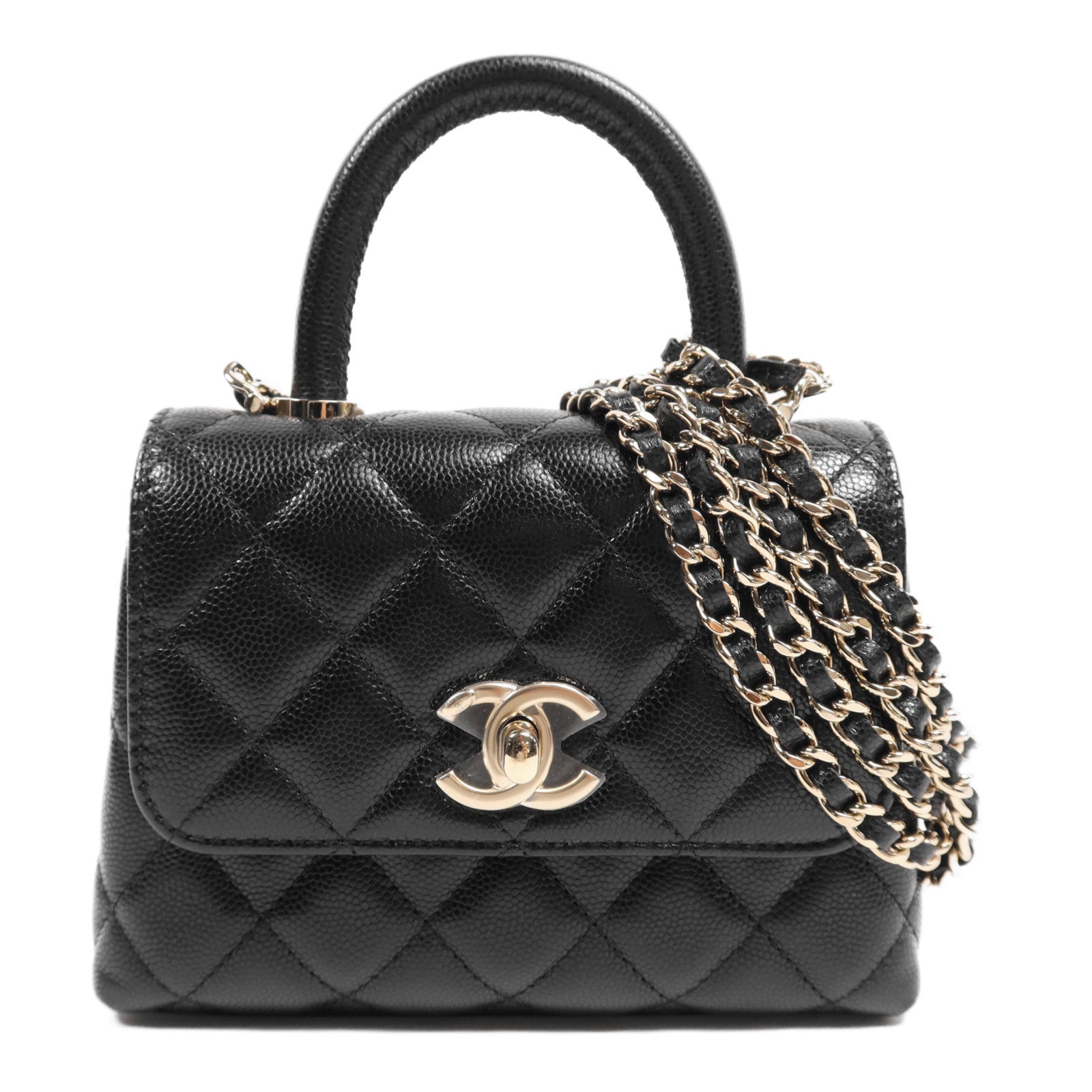 CHANEL 牛皮皮革Mirco Coco Handle金扣鏈帶肩背袋