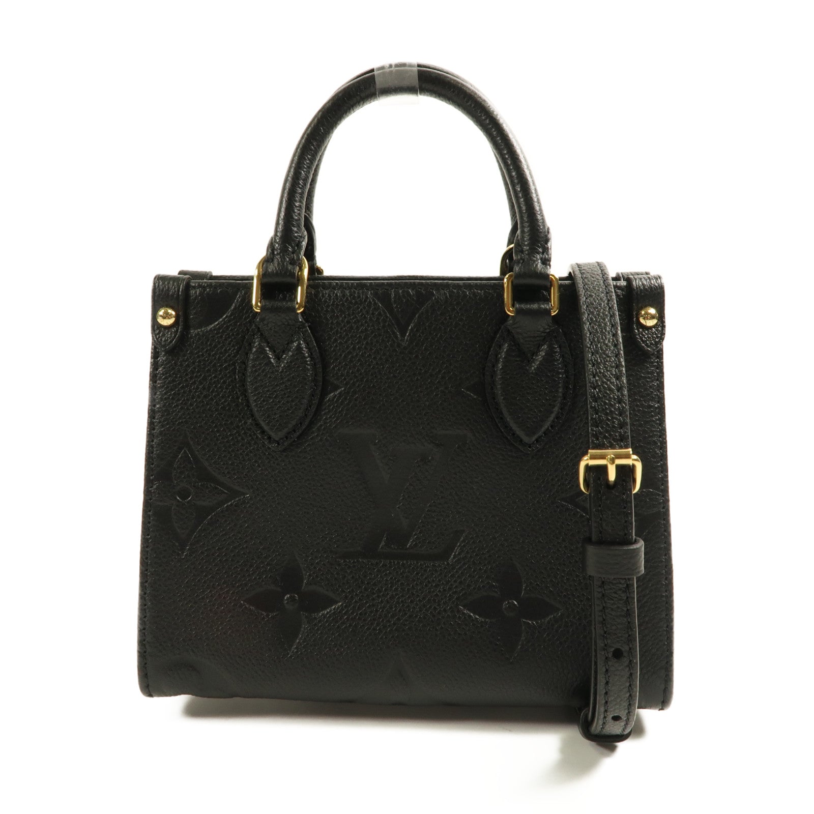 LOUIS VUITTON Monogram Empreinte On The Go BB金扣手挽肩背兩用袋黑色