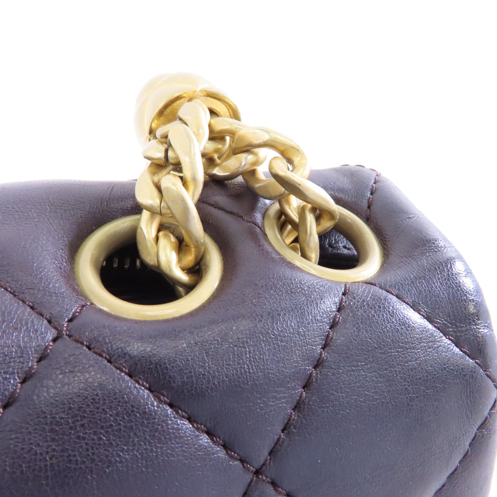 CHANEL 菱格羊皮皮革Chain Shoulder Bag金扣鏈帶肩背袋啡色