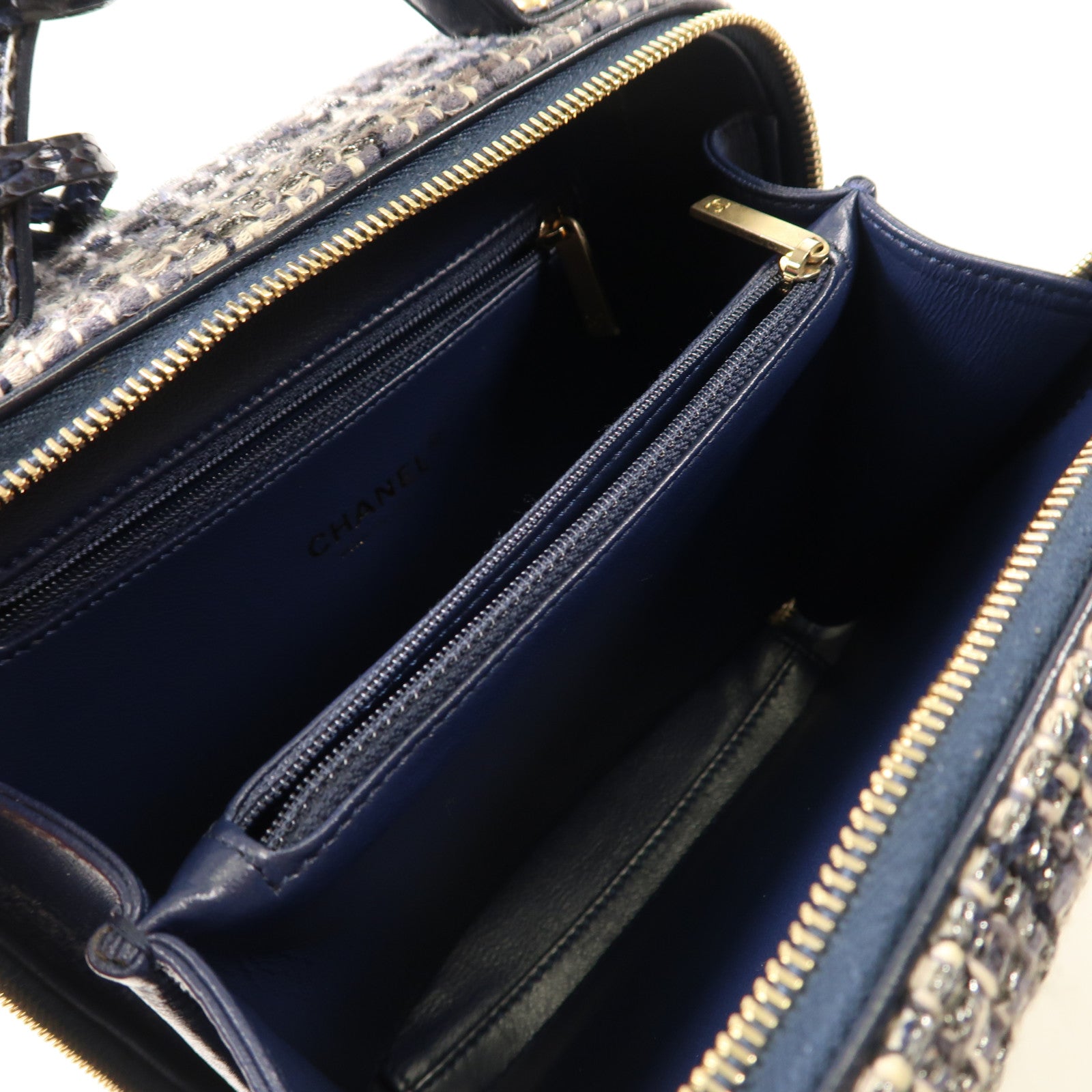 CHANEL 粗花呢/蛇皮皮革Vanity Case金扣手挽肩背兩用袋