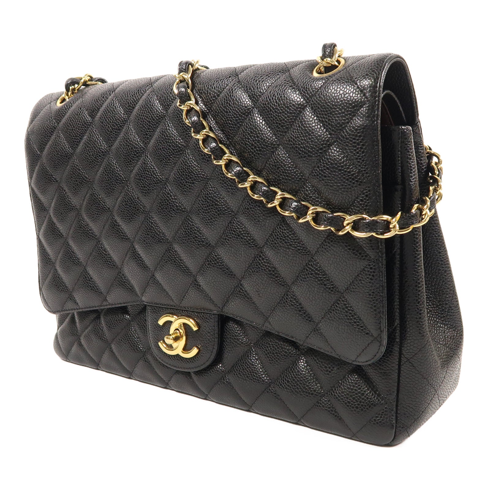 CHANEL 牛皮皮革Maxi Classic金扣鏈帶肩背袋