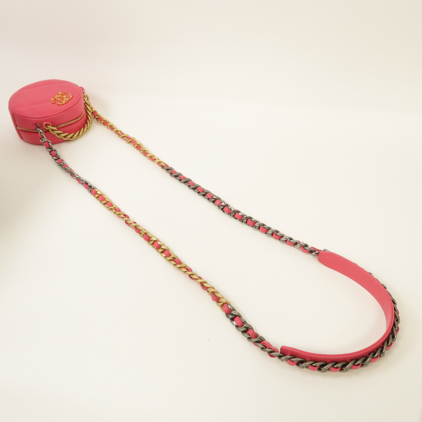 CHANEL 【激減優惠】菱格皮革Shoulder Bag金扣/銀扣鏈帶肩背袋粉紅色