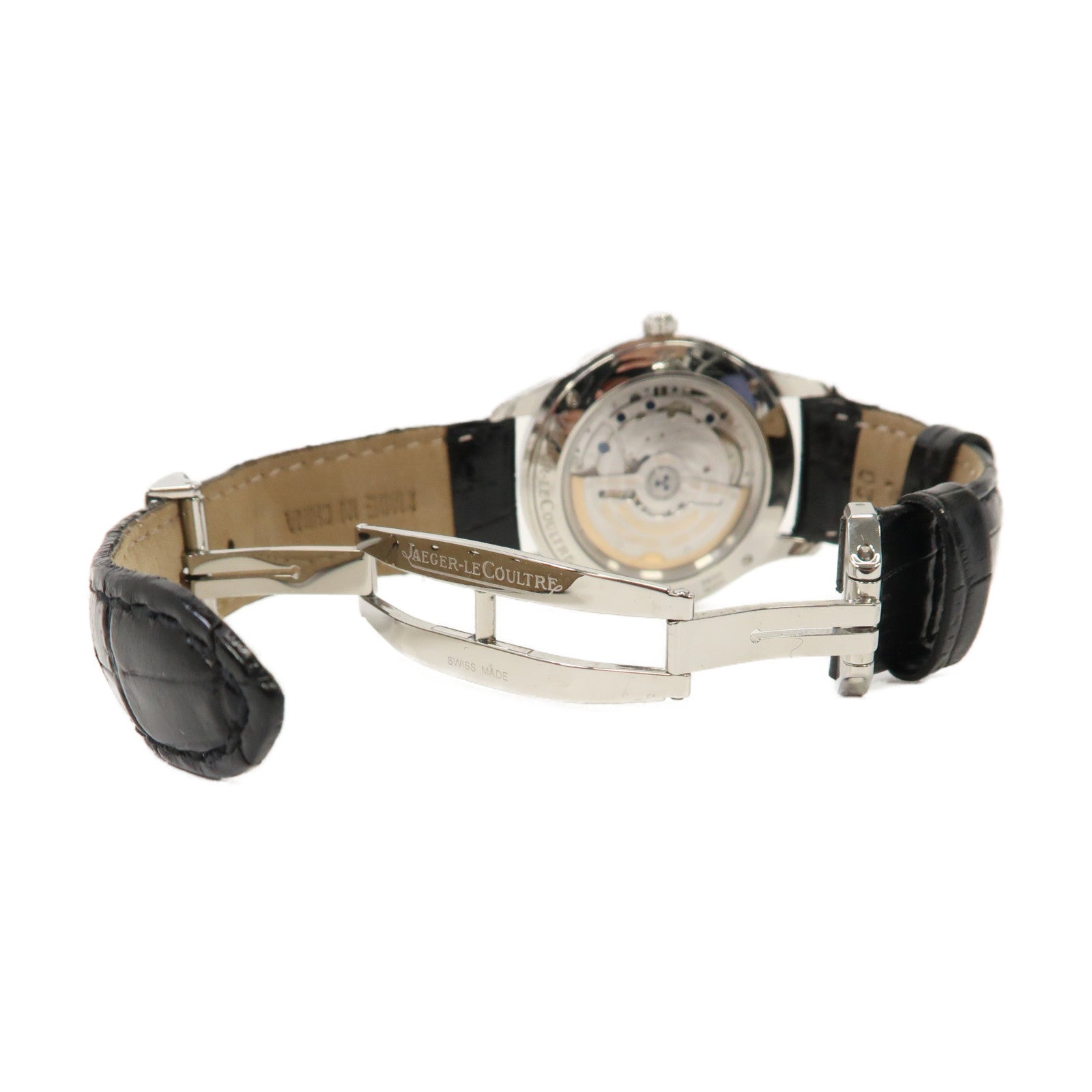 JAEGER-LECOULTRE Master Control Date不鏽鋼/皮革帶手錶自動機芯黑色