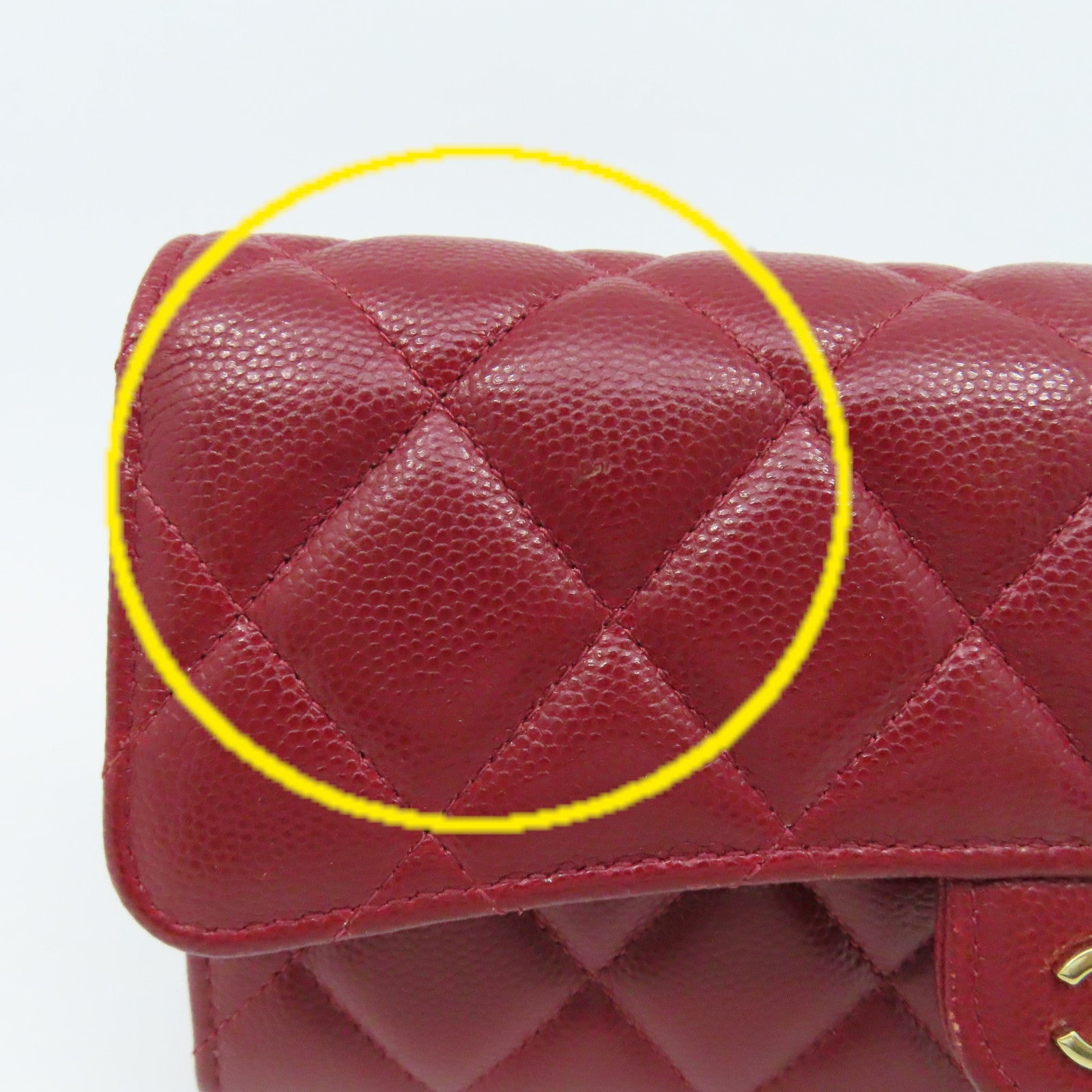 CHANEL 【激減優惠】菱格Caviar皮革Fold Wallet金扣長錢包酒紅色