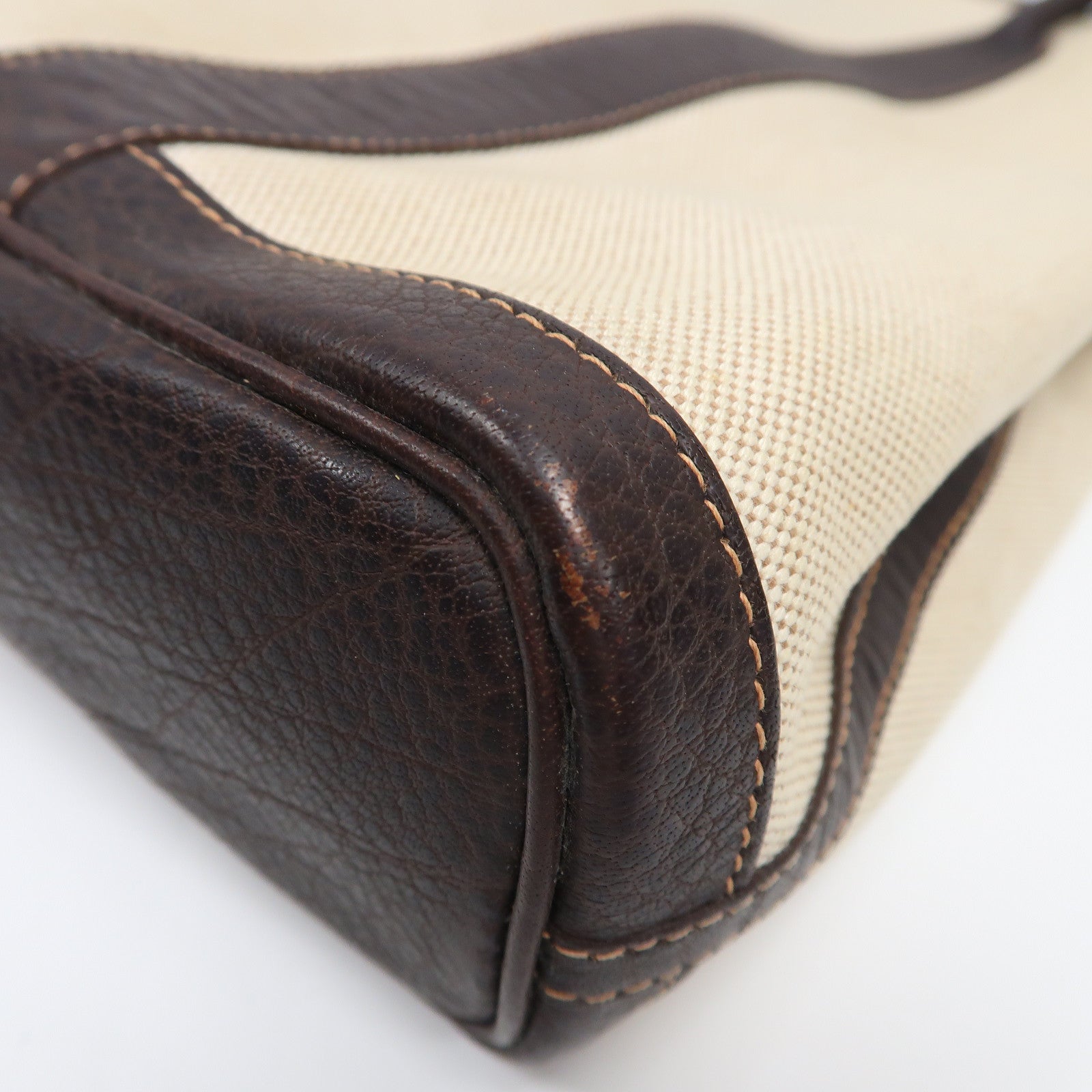 HERMES Toile H帆布Garden File MM銀扣手挽袋啡色/米色