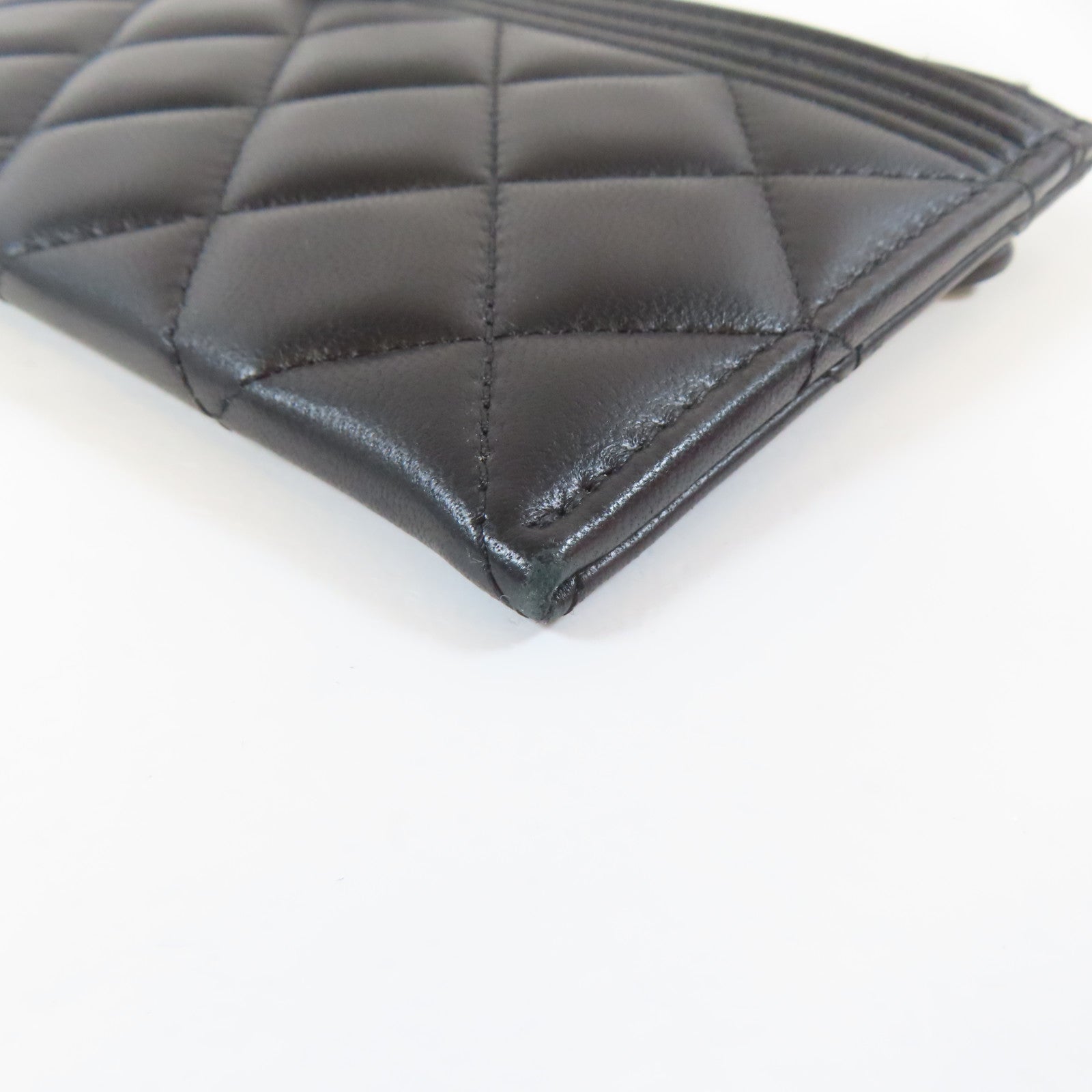 CHANEL 菱格羊皮皮革Boy Wallet銀扣長錢包黑色