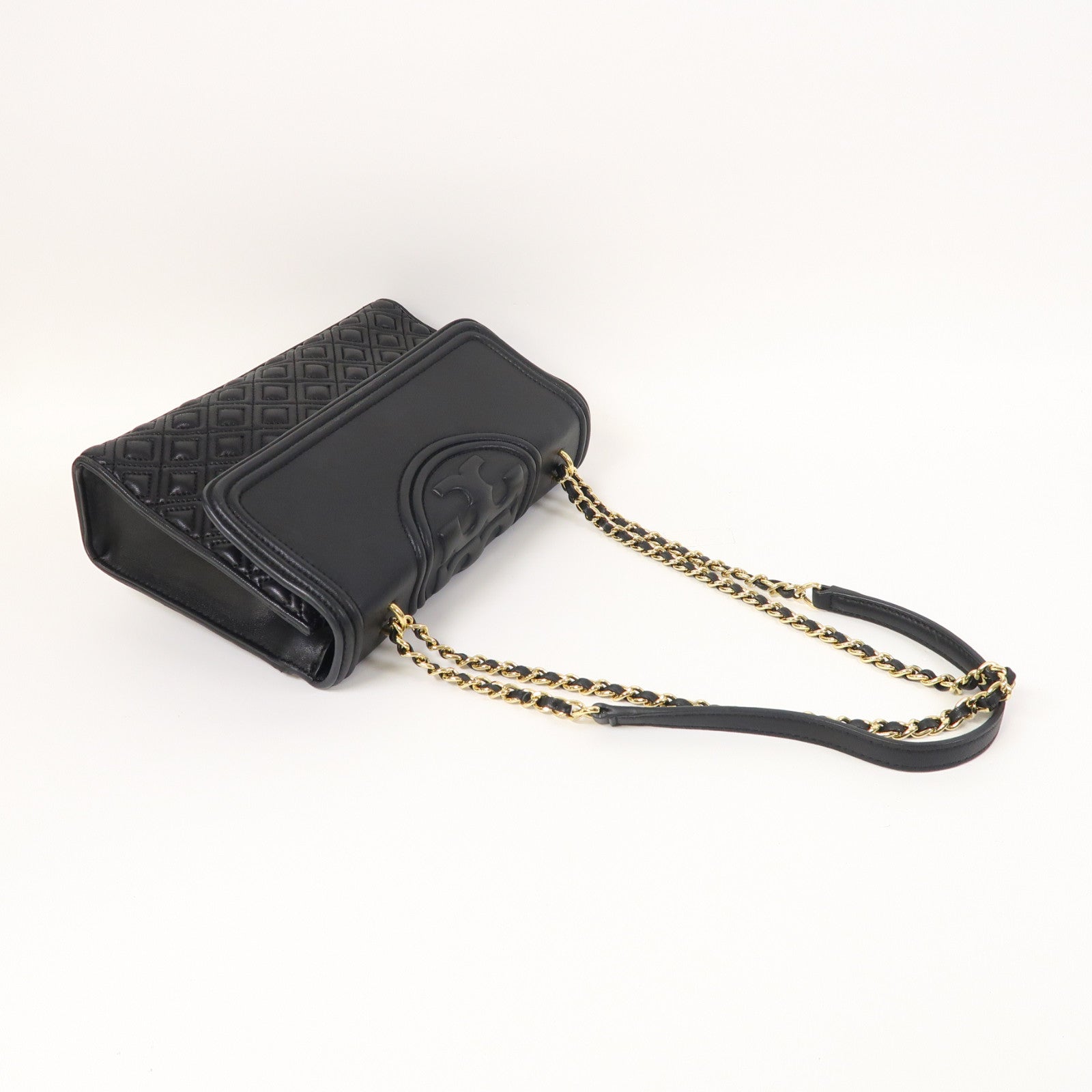 Tory Burch 牛皮皮革Chain Shoulder金扣鏈帶肩背袋黑色