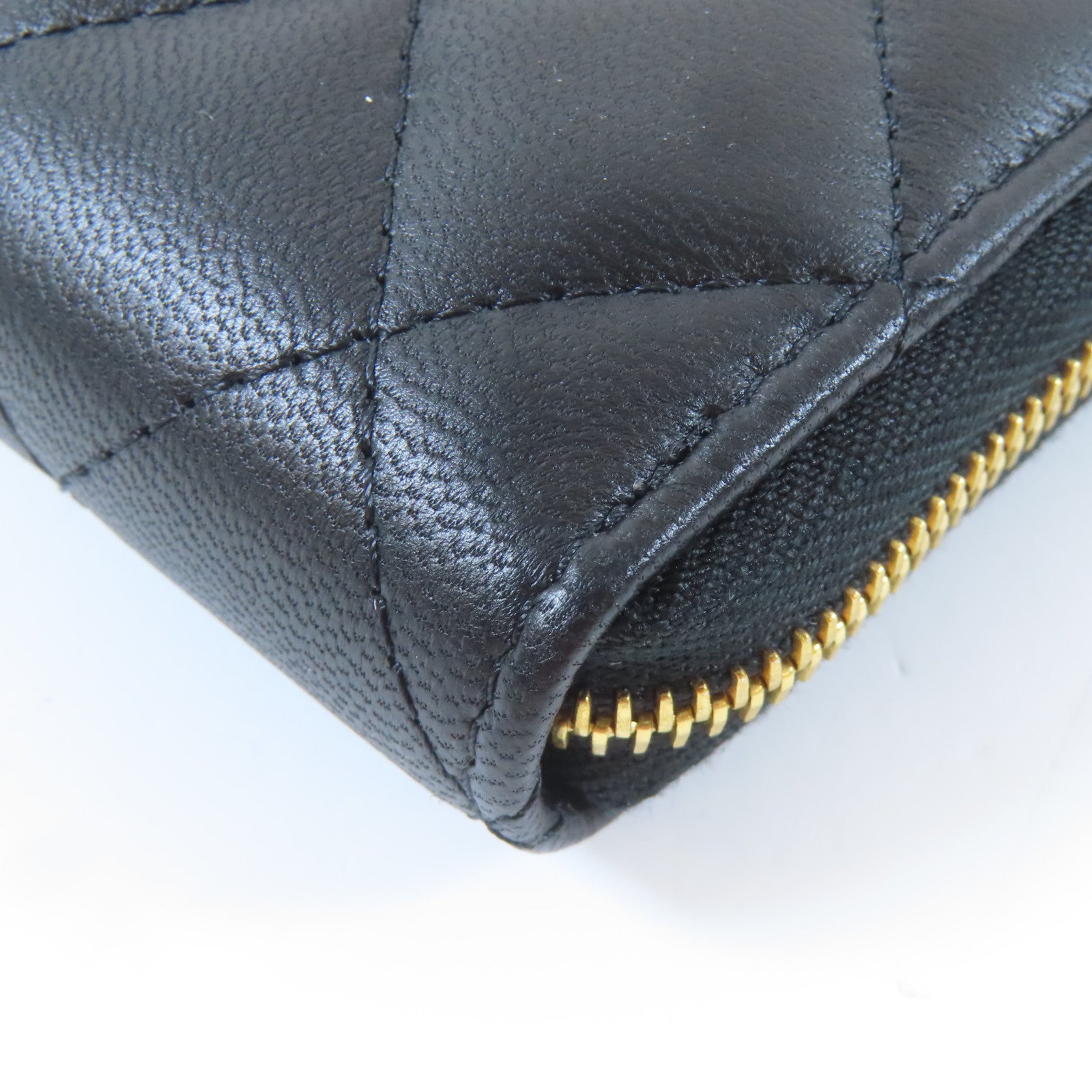 CHANEL 菱格羊皮皮革Zipper Long Wallet金扣長錢包黑色