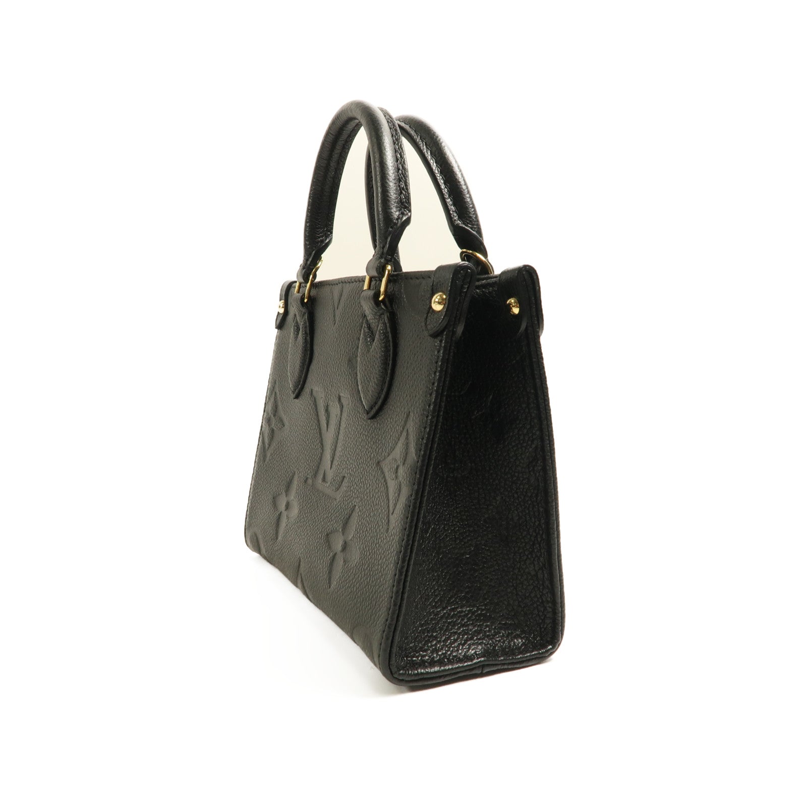LOUIS VUITTON Monogram Empreinte On The Go BB金扣手挽肩背兩用袋黑色