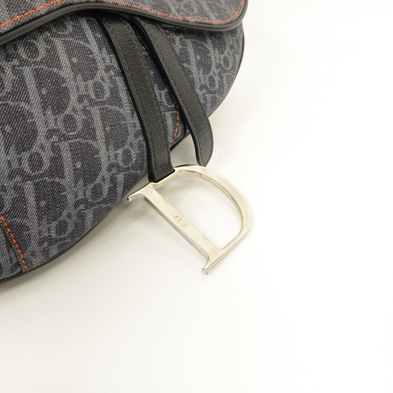 Dior 【激減優惠】牛仔布Saddle銀扣肩背袋深藍色