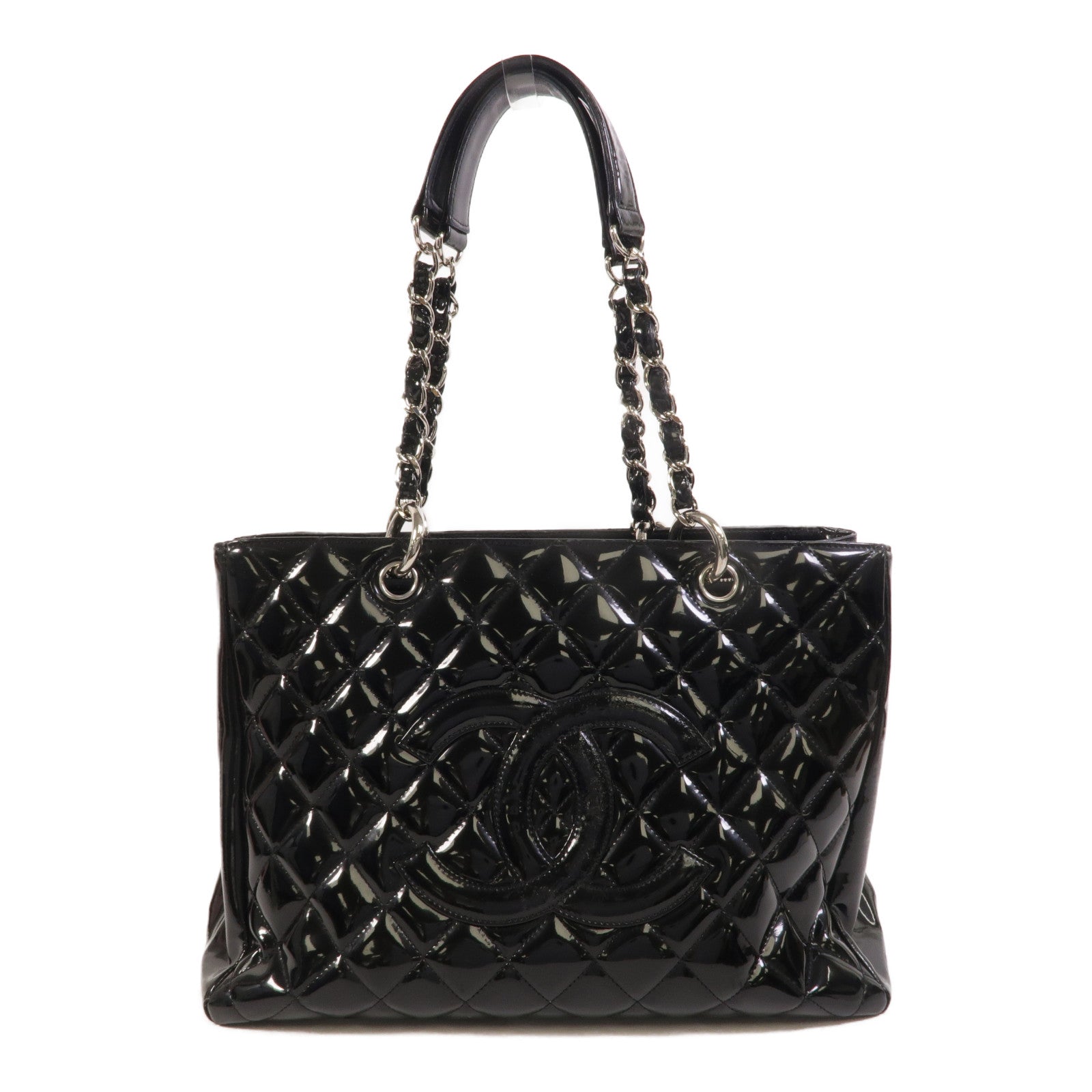CHANEL 漆皮皮革GST Grand Shopping Tote Bag鏈帶肩背袋