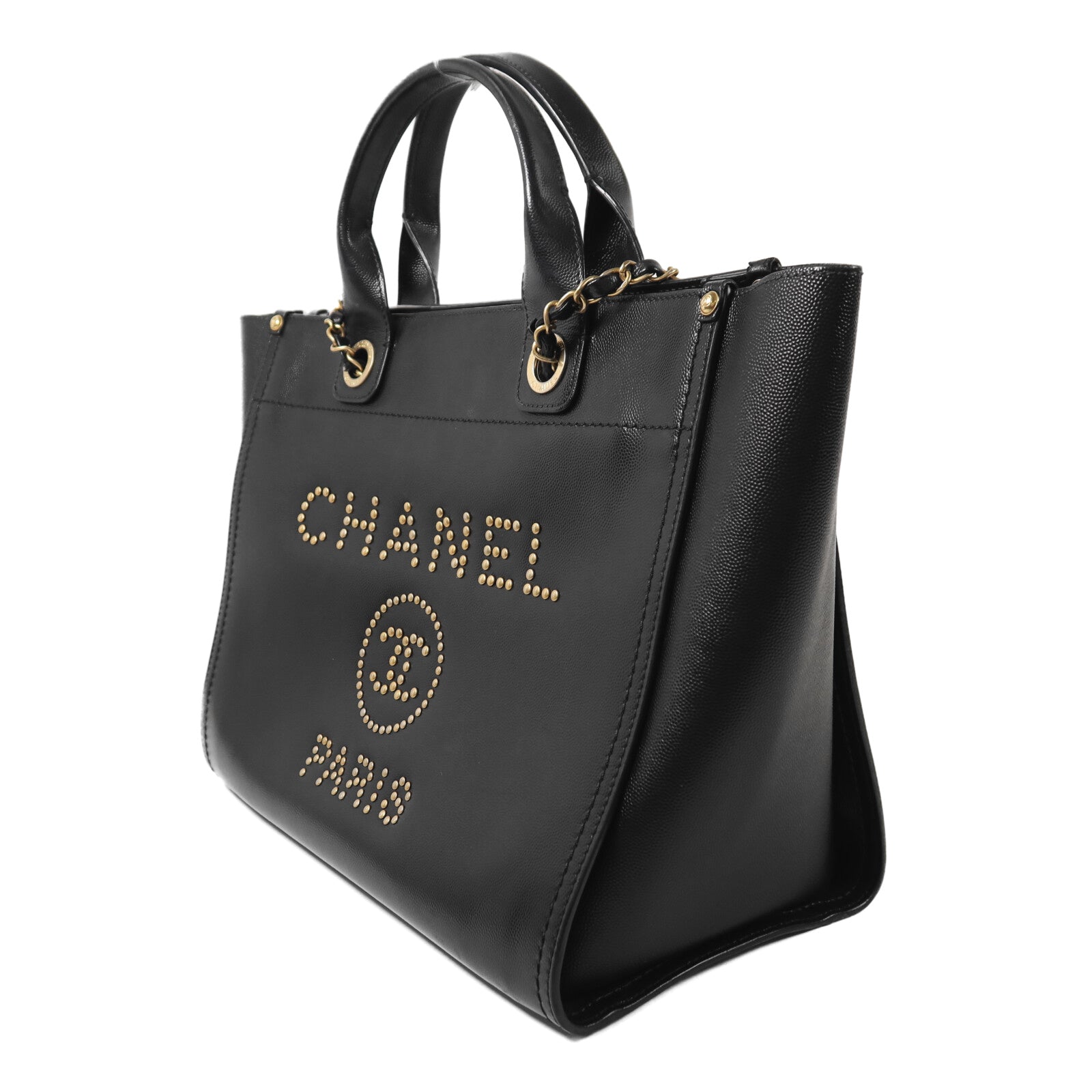 CHANEL 【激減優惠】牛皮皮革Deauville Tote金扣鏈帶手挽肩背兩用袋