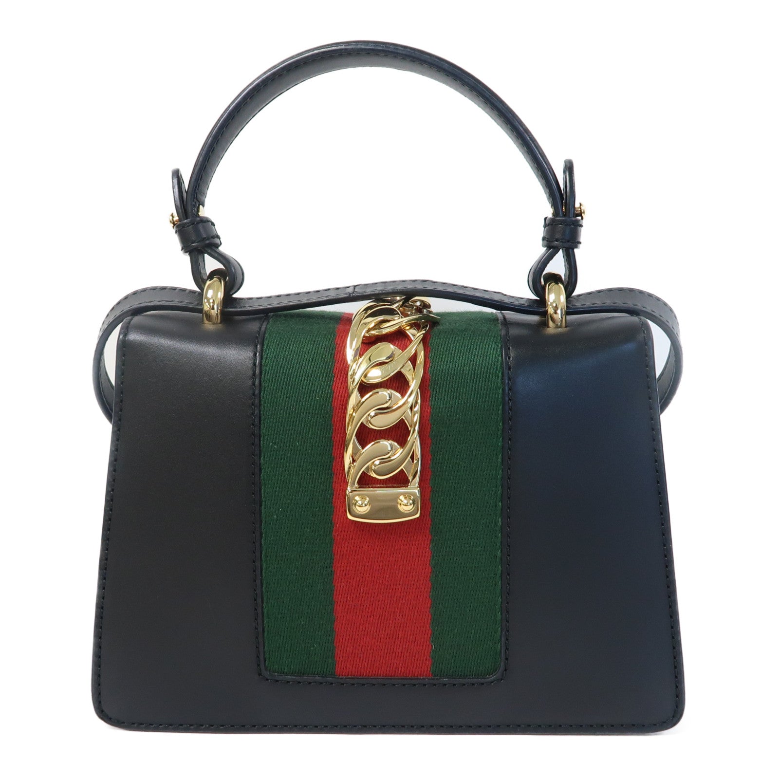 GUCCI 牛皮皮革Sylvie金扣手挽肩背兩用袋黑色