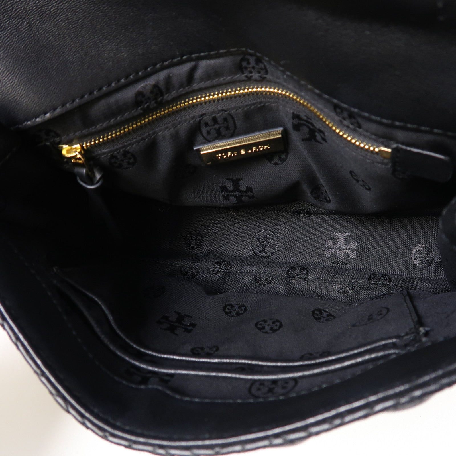 Tory Burch 牛皮皮革Chain Shoulder金扣鏈帶肩背袋黑色