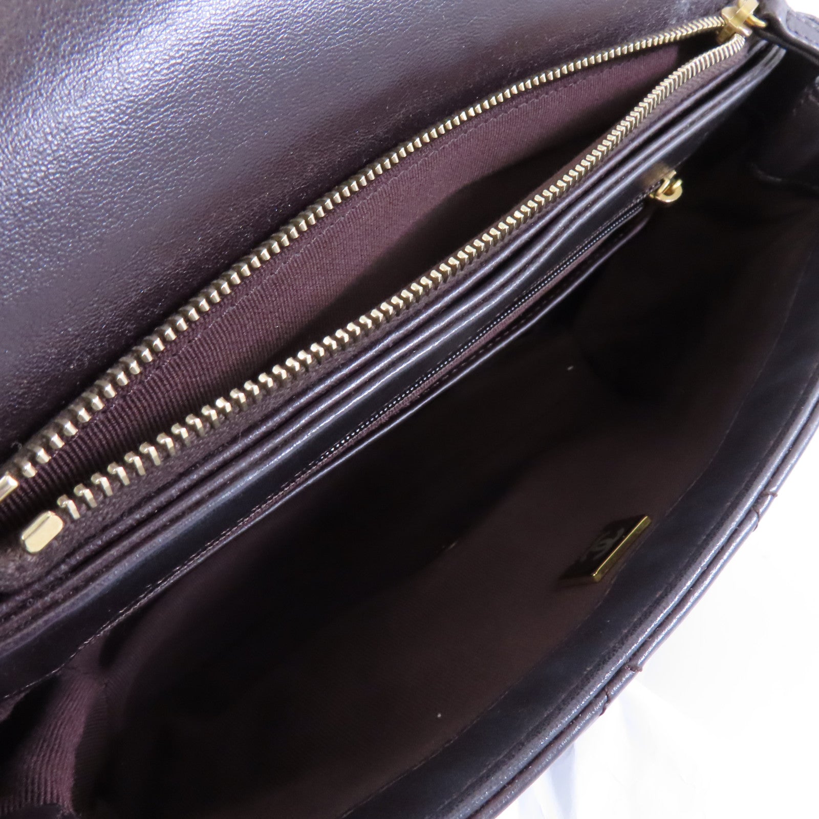 CHANEL 菱格羊皮皮革Chain Shoulder Bag金扣鏈帶肩背袋啡色