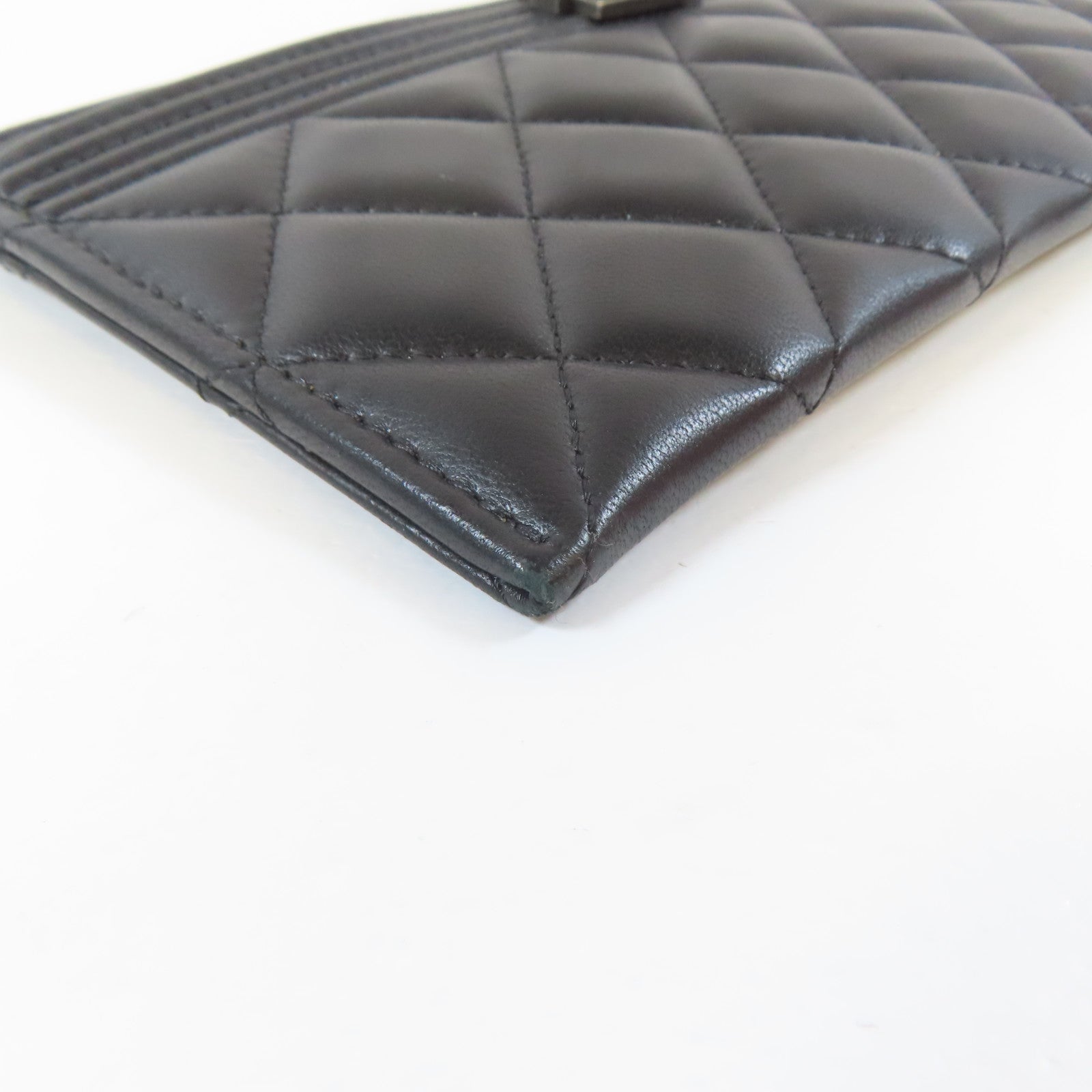 CHANEL 菱格羊皮皮革Boy Wallet銀扣長錢包黑色