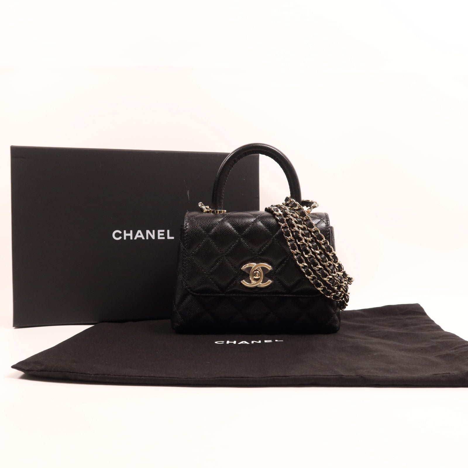 CHANEL 牛皮皮革Mirco Coco Handle金扣鏈帶肩背袋