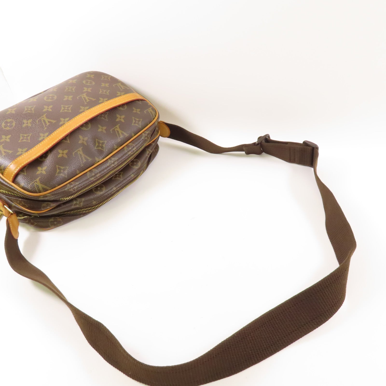 LOUIS VUITTON Monogram Reporter PM金扣肩背袋棕色