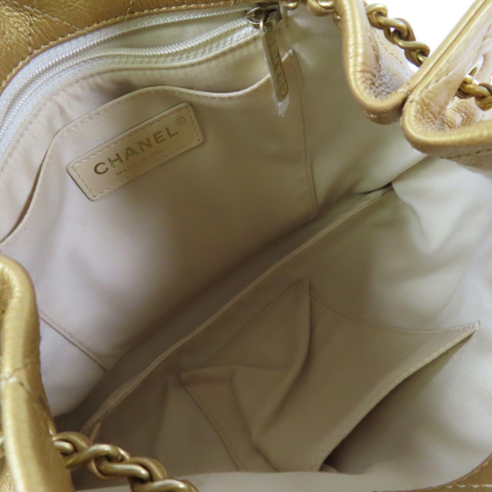 CHANEL 【激減優惠】菱格牛皮皮革Chain Shoulder金扣鏈帶肩背袋金色